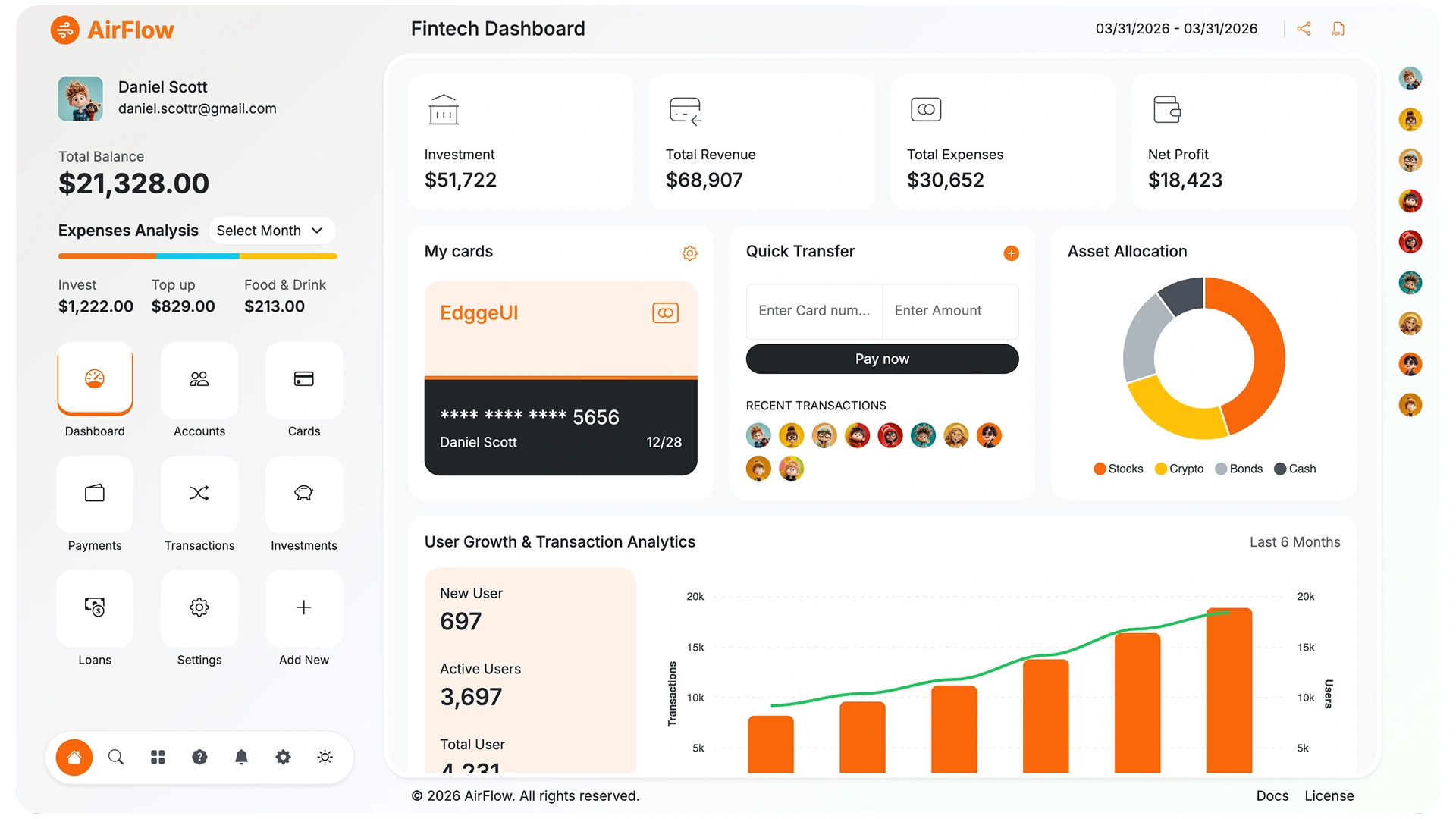 AirFlow - Fintech Dashboard and Bootstrap Admin Template