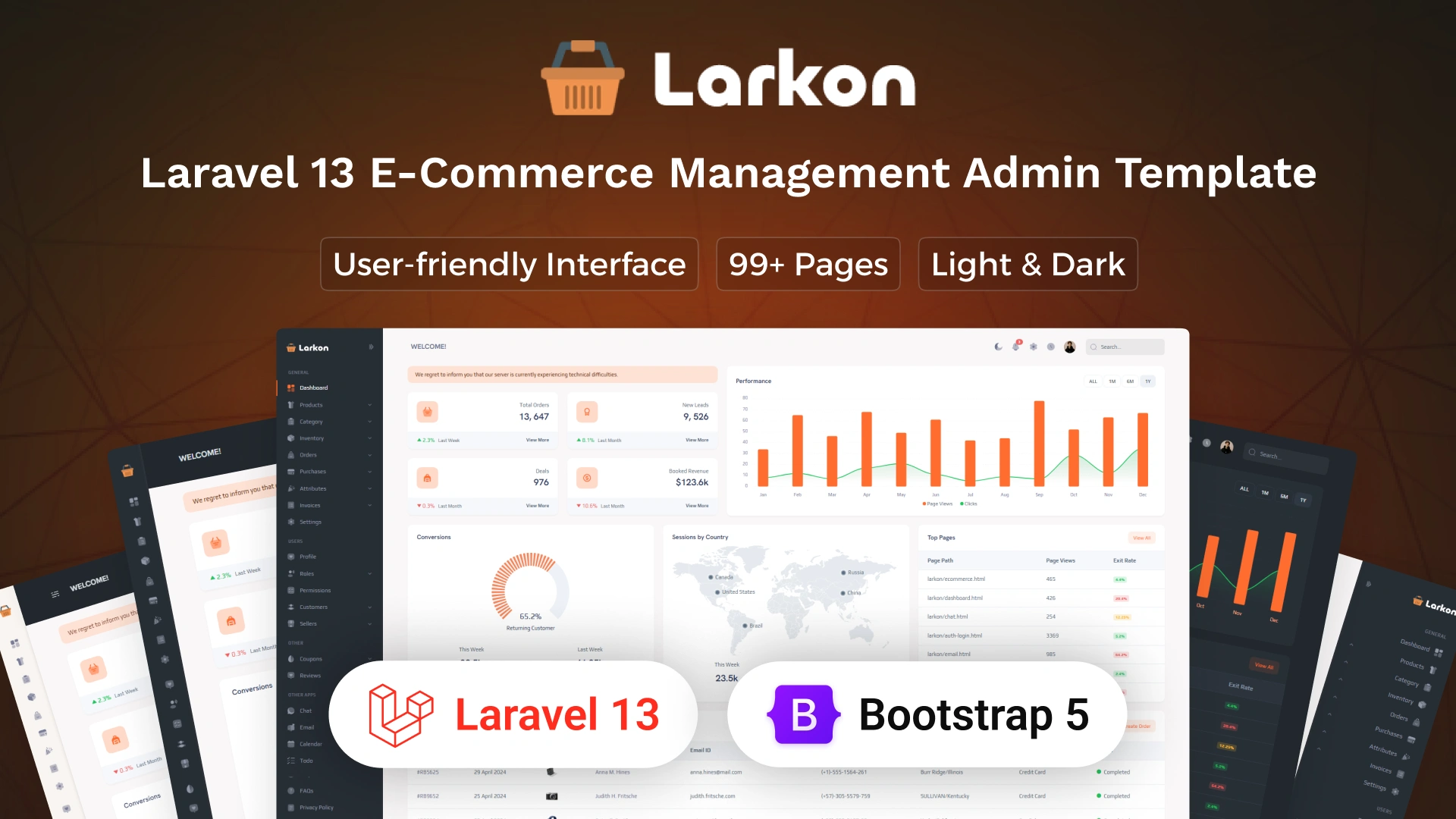 Larkon - Laravel 13 Ecommerce Management Admin & Dashboard Template