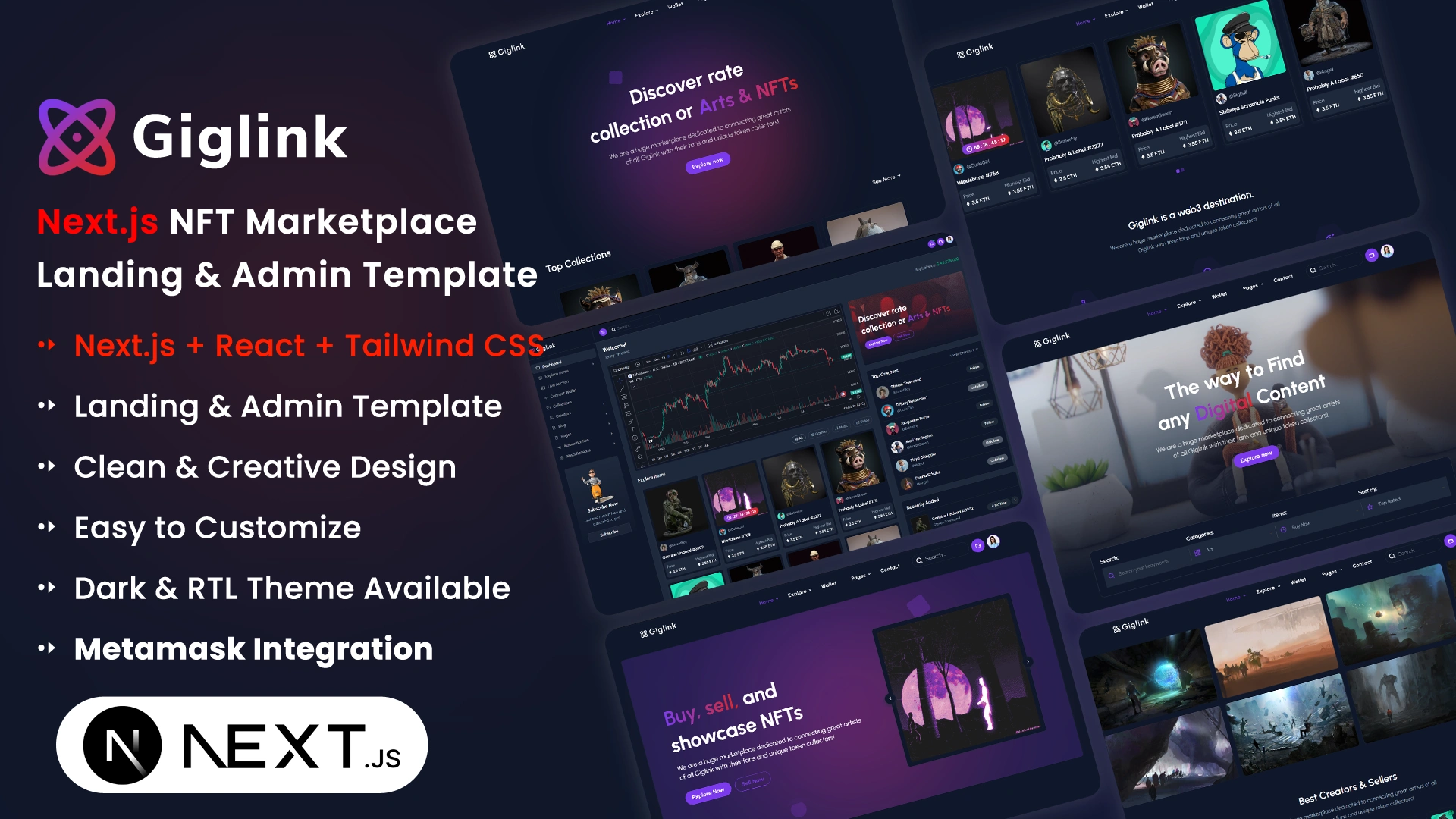 Giglink - Next.js NFT Marketplace Landing + Admin Dashboard Template