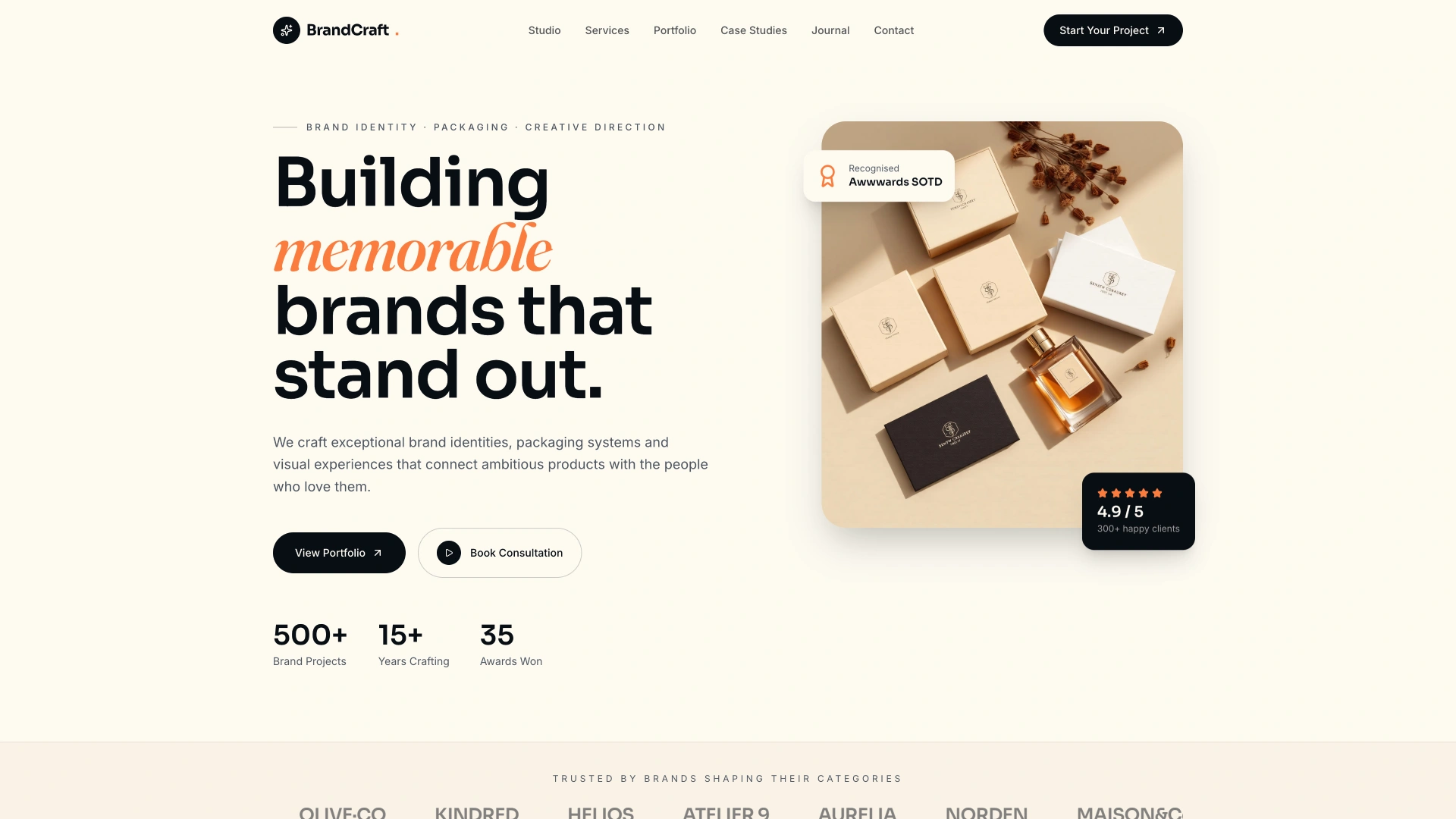 BrandCraft - Brand Identity and Packaging Design Studio Tailwind CSS Template
