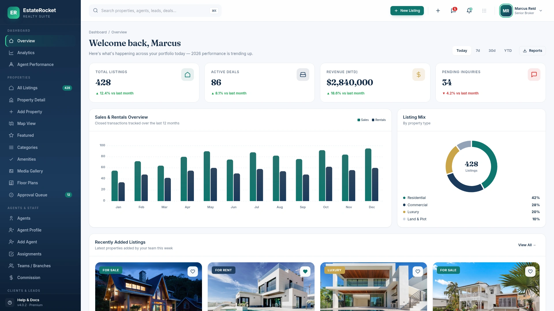 EstateRocket - Real Estate & Property Management Admin Dashboard Template