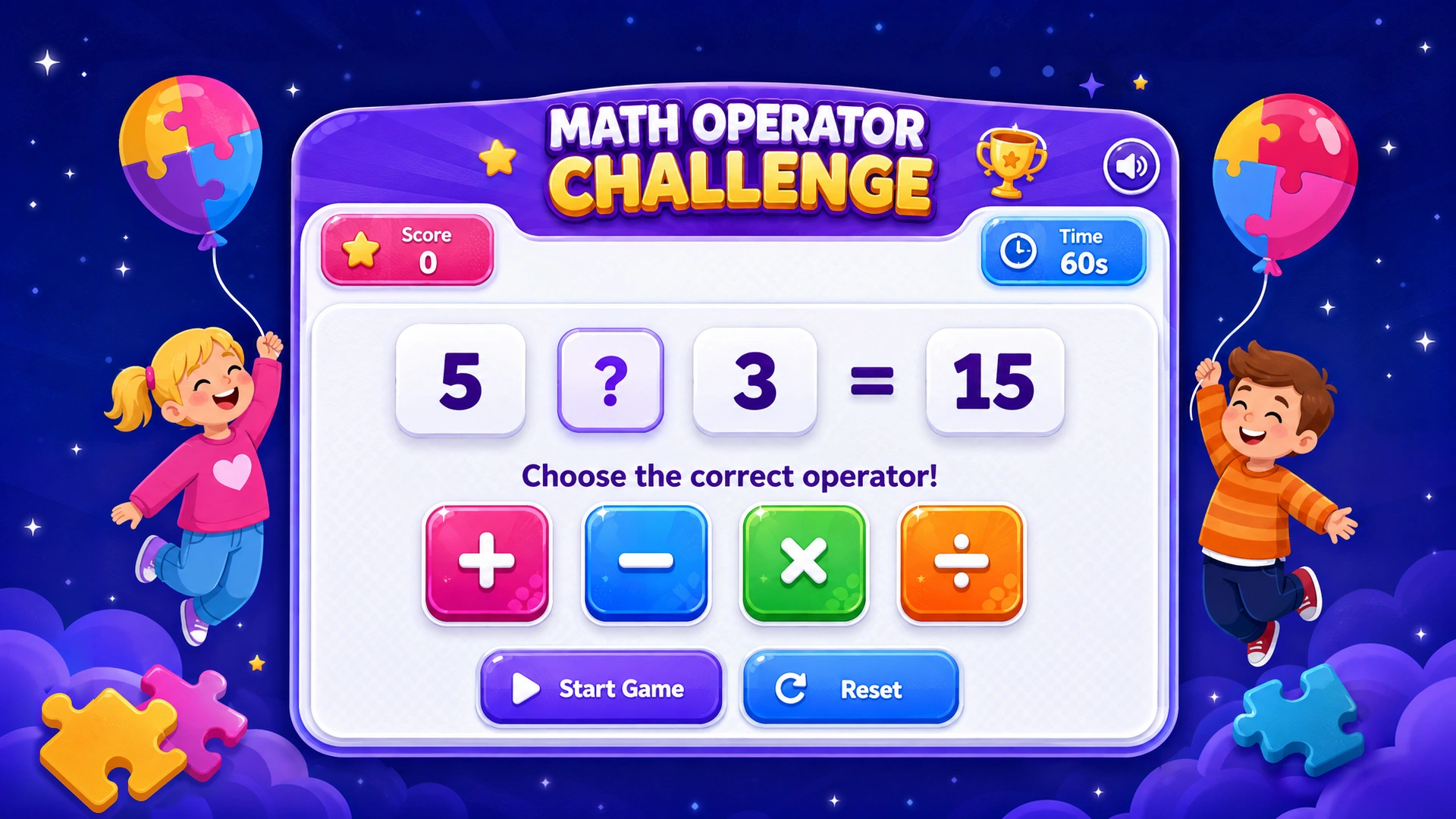 Math Operator Game - HTML5 Educational Math Puzzle