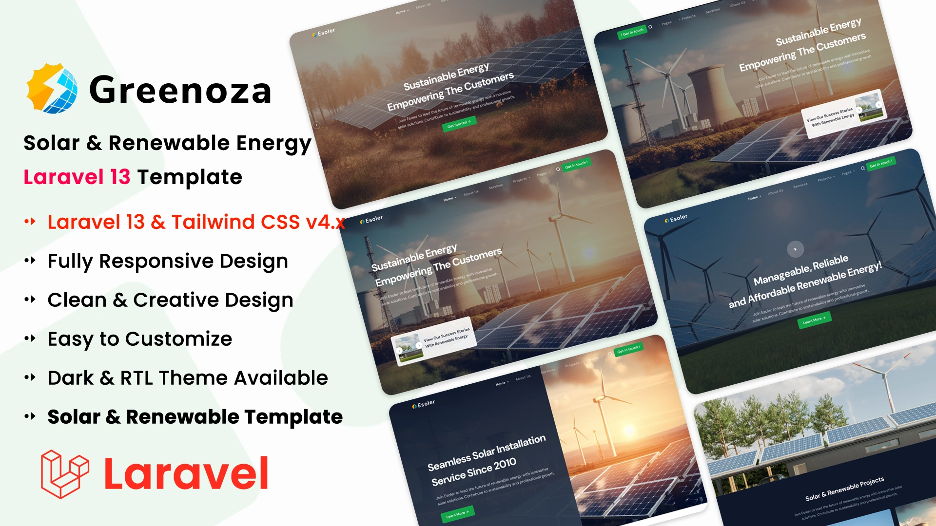 Greenoza - Solar & Renewable Energy Laravel 13 Template