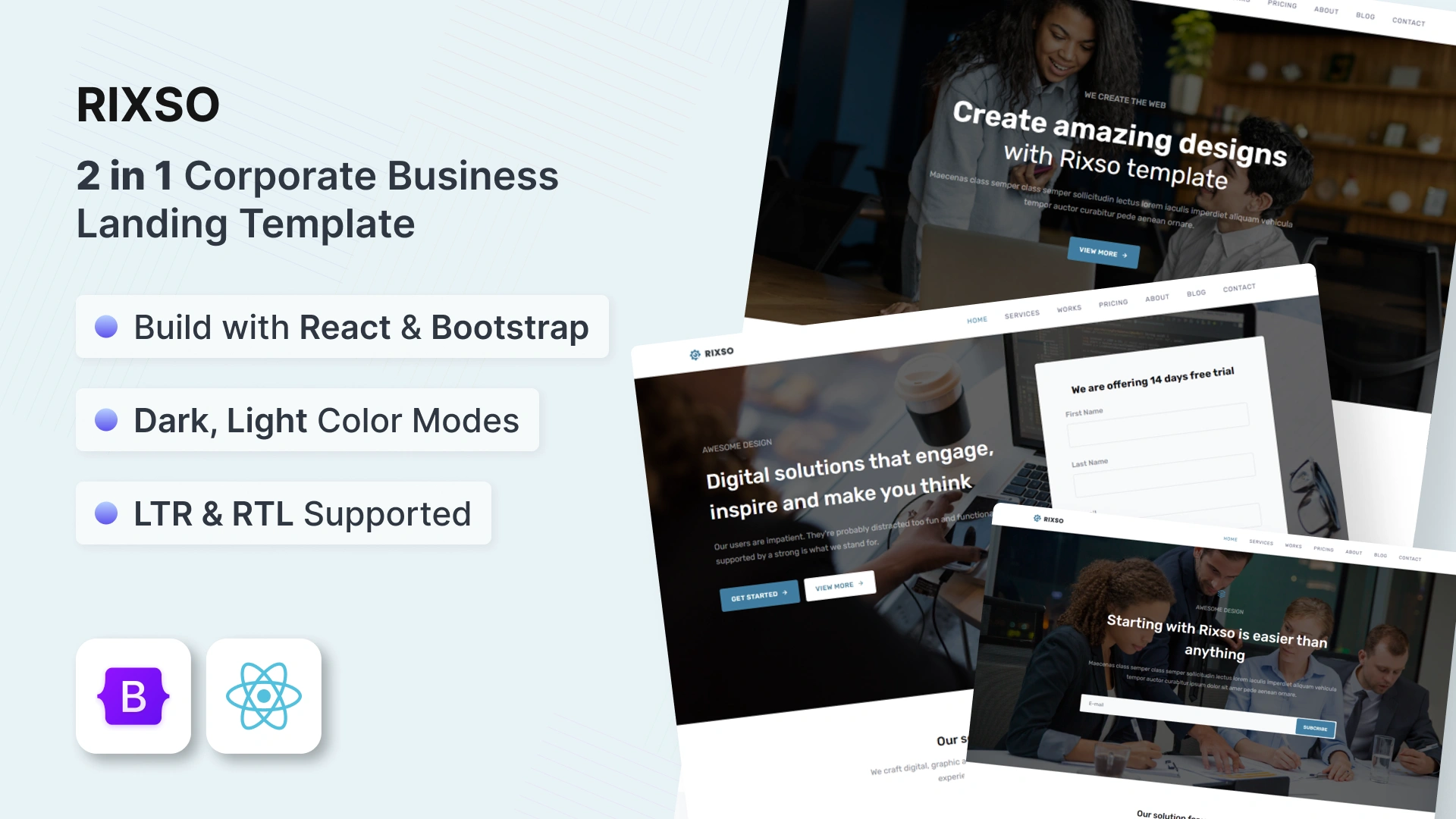 Rixso - 2 in 1 Corporate & Business Landing Page Template