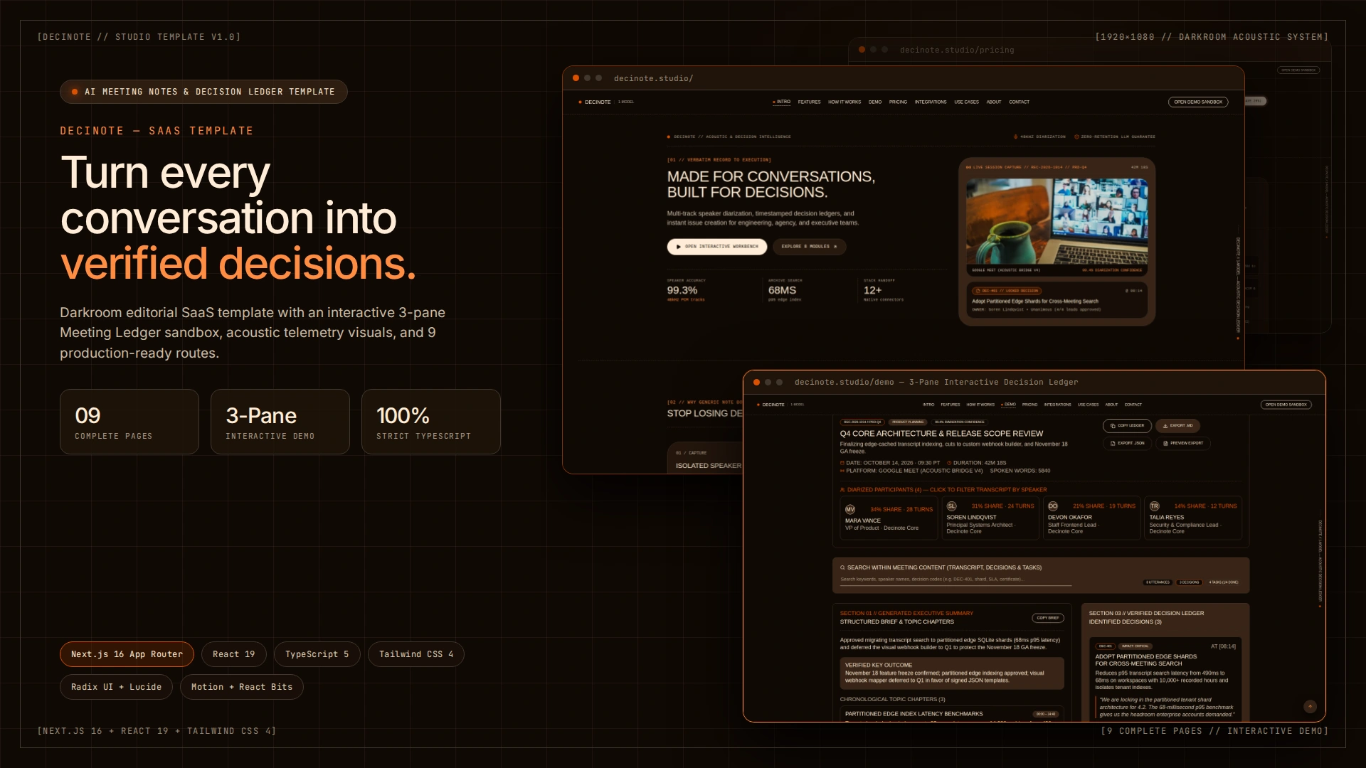 Decinote - AI Meeting Notes & Decision Ledger Next.js SaaS Template