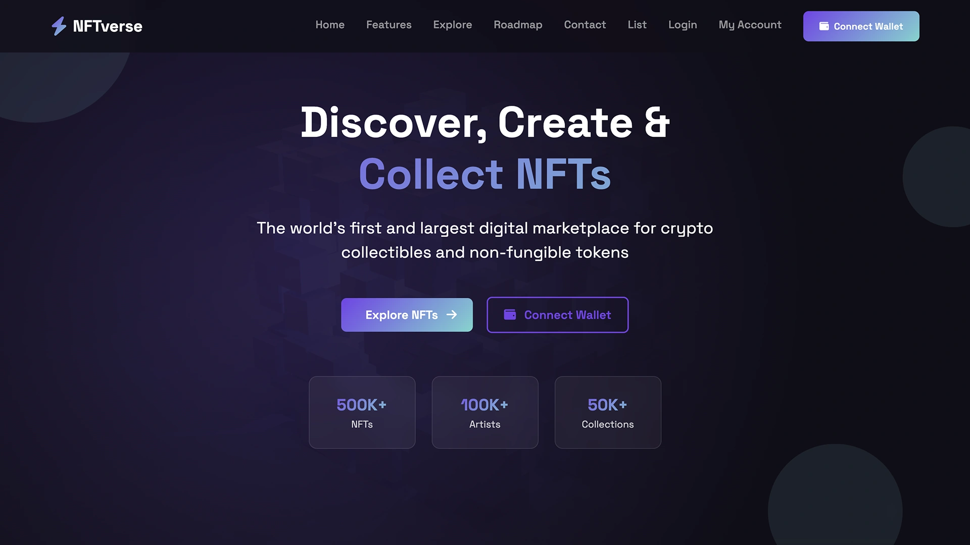 NFTverse - NFT Marketplace and Digital Assets HTML Template