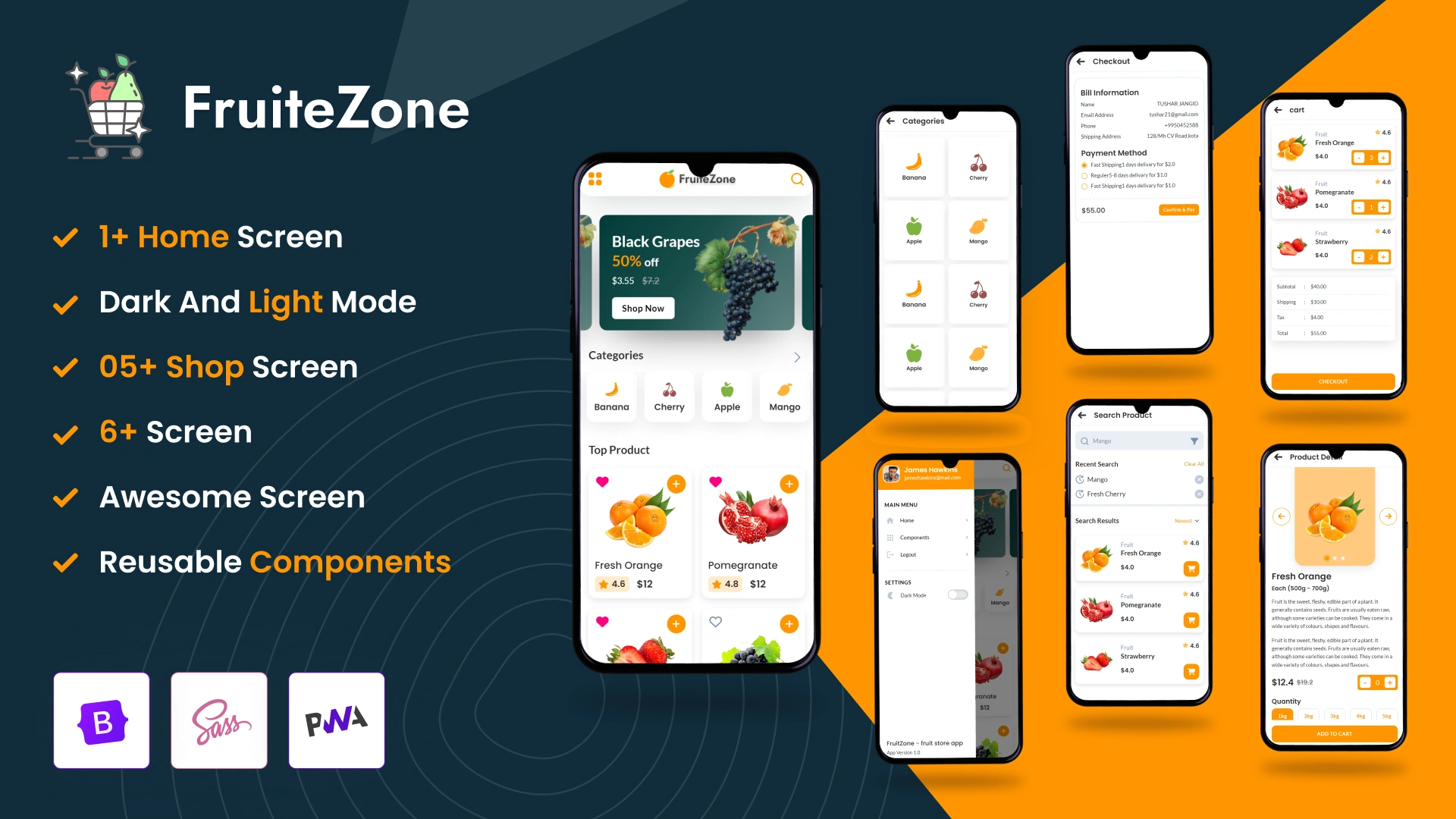 FruitZone - Fruit Store Bootstrap PWA Mobile App Template