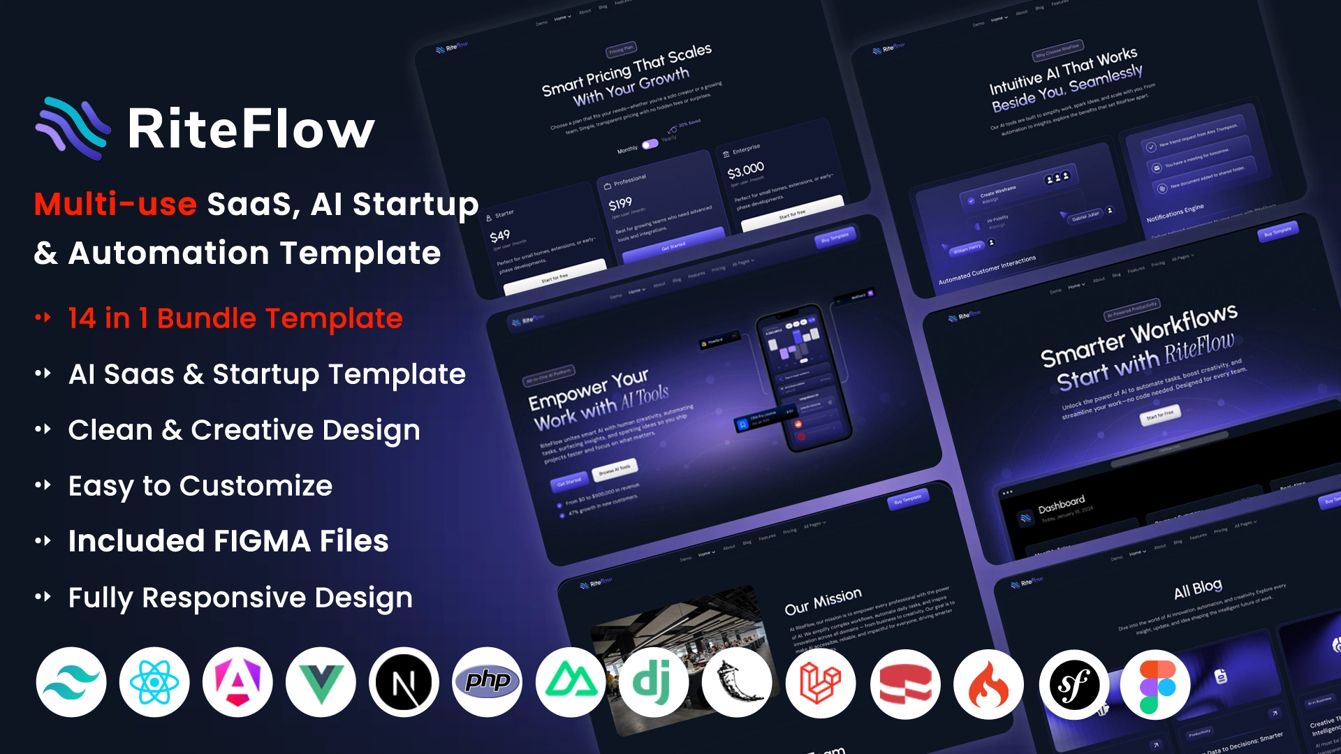 RiteFlow - Multipurpose AI Startup, SaaS & Automation Tech Business Template