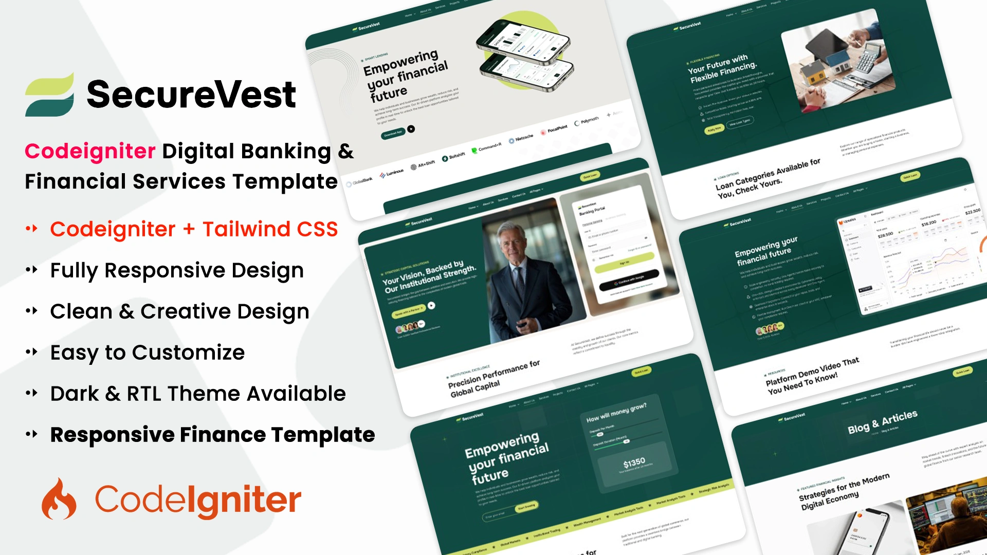 SecureVest - CodeIgniter Digital Banking & Financial Services Template
