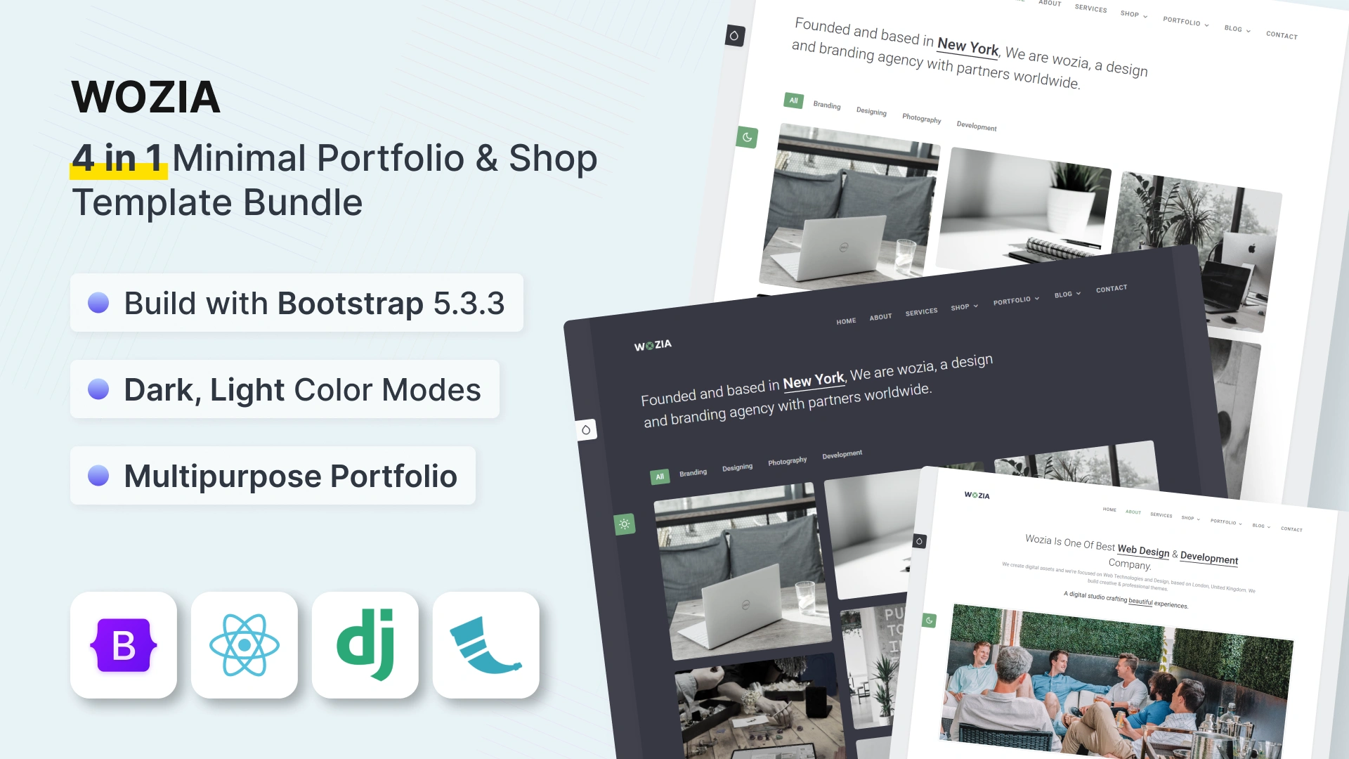 Wozia - 4 in 1 Minimal Portfolio & Shop Bundle Template