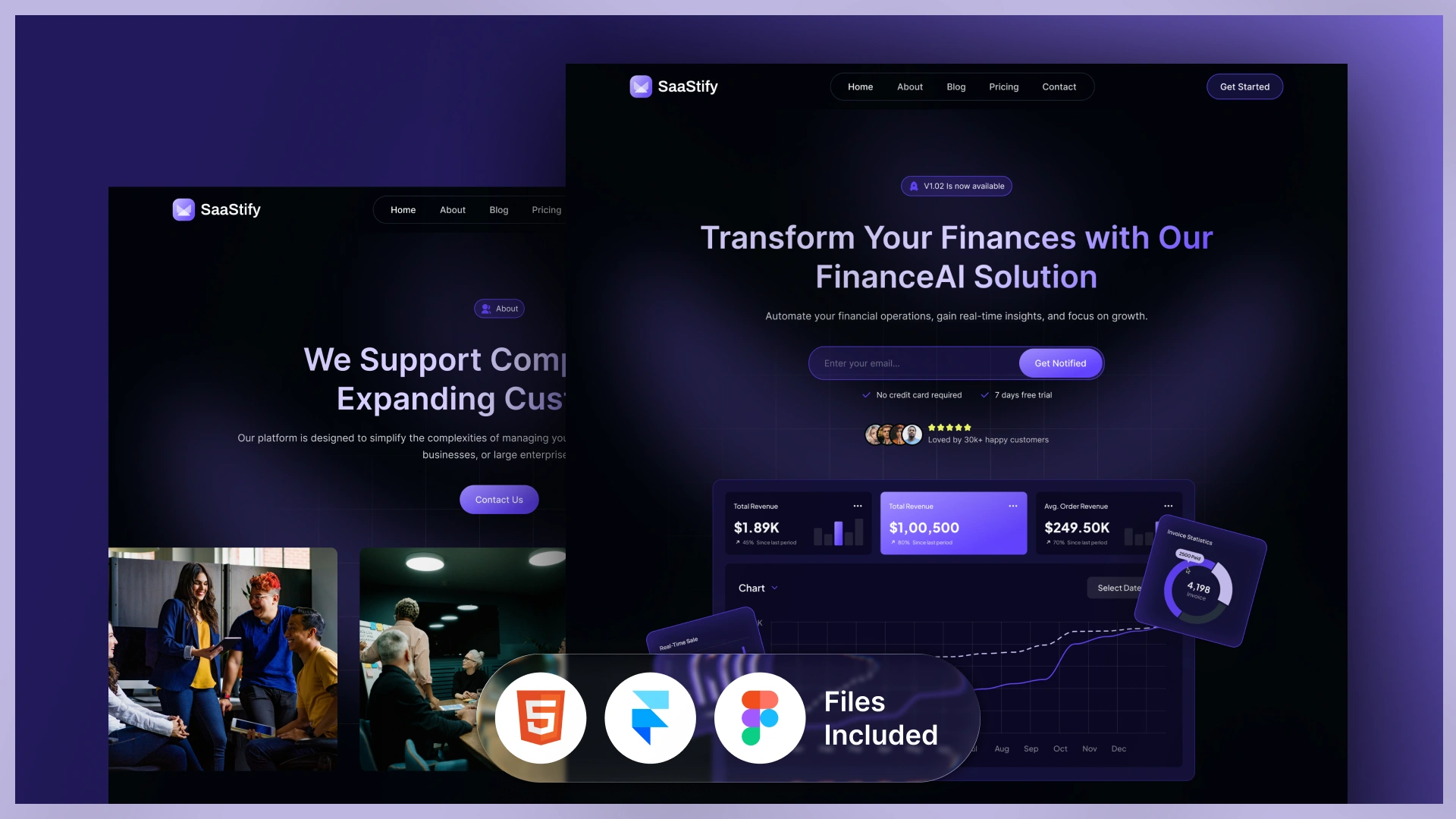Saastify - Dark SaaS Startup Framer & HTML Template Figma Included