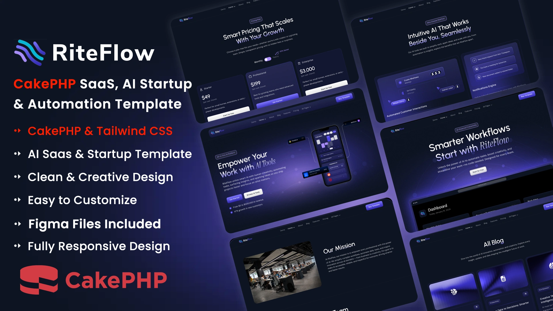 RiteFlow - CakePHP AI Startup, SaaS & Automation Tech Business Template