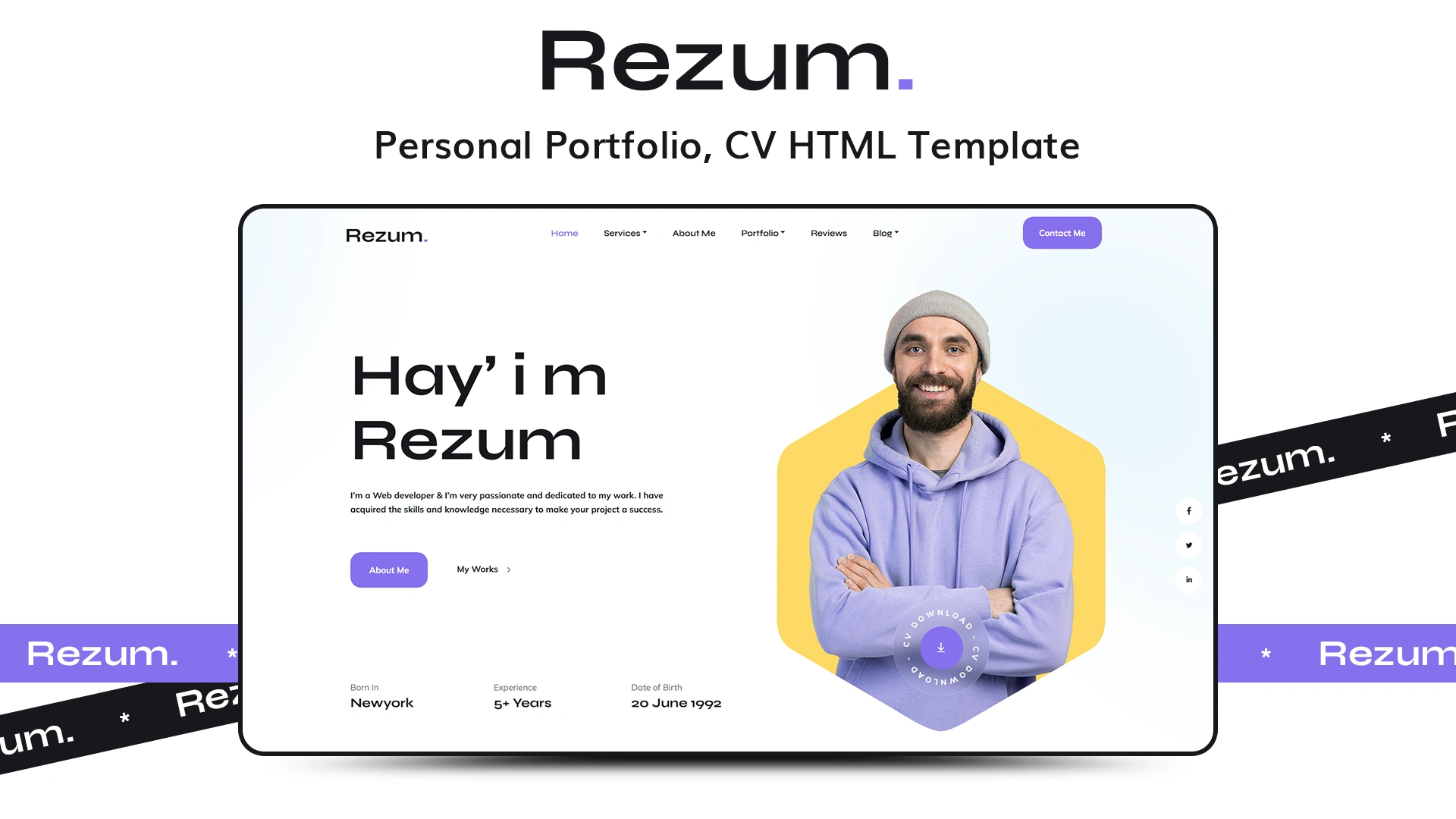 Rezum - Personal Portfolio, CV HTML Template