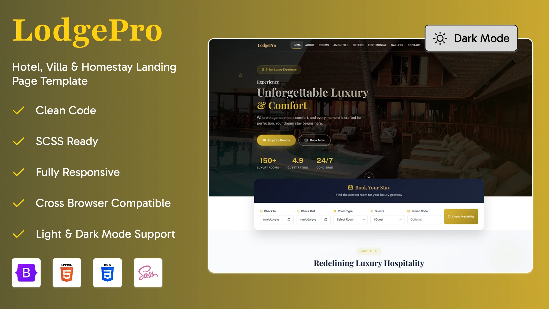 LodgePro - Hotel, Villa & Homestay Landing Page Template