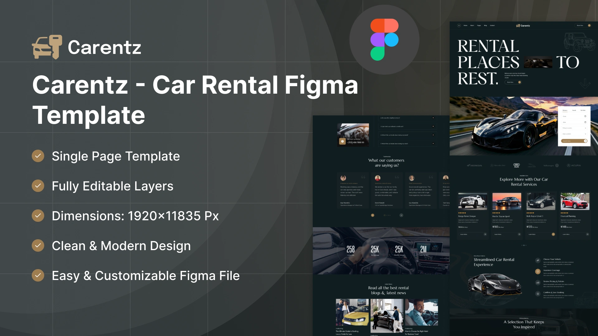 Carentz - Car Rental & Vehicle Hire Figma Template