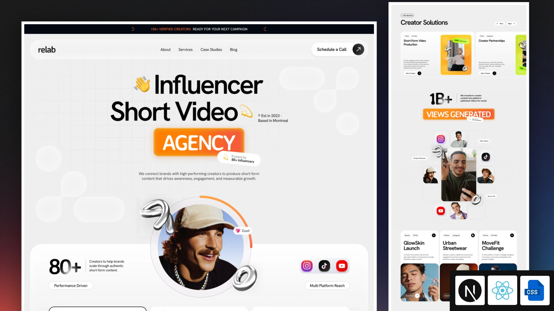 Relab - Next.js 16 Influencer Marketing and Short-Form Video Agency Template