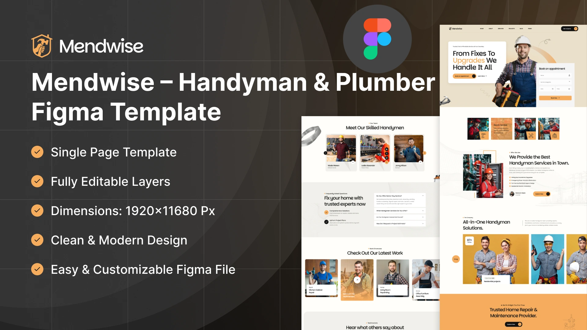 Mendwise - Handyman & Plumbing Services Figma Template