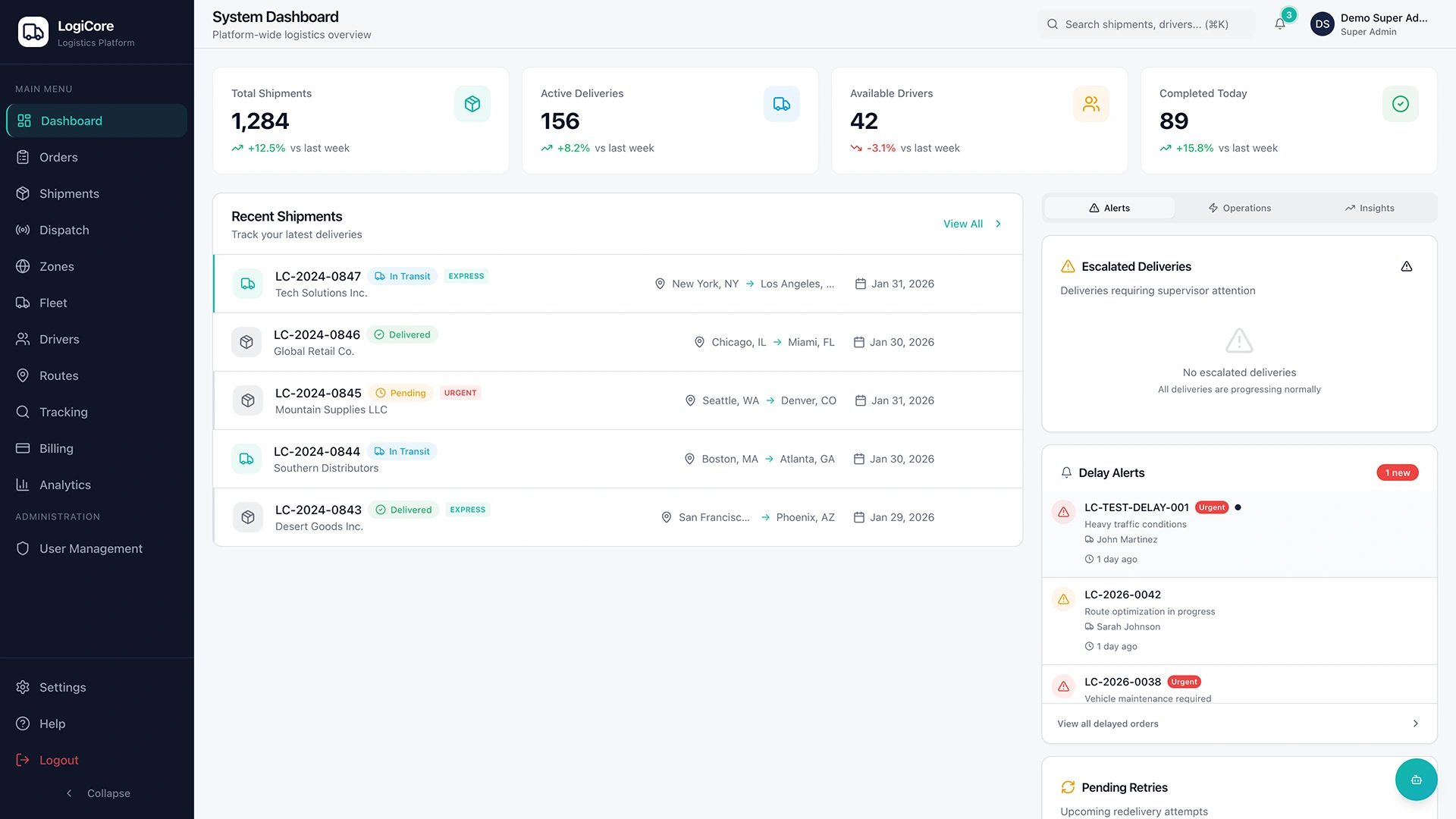 LogiCore - AI-Powered Logistics & Fleet Management SaaS Platform
