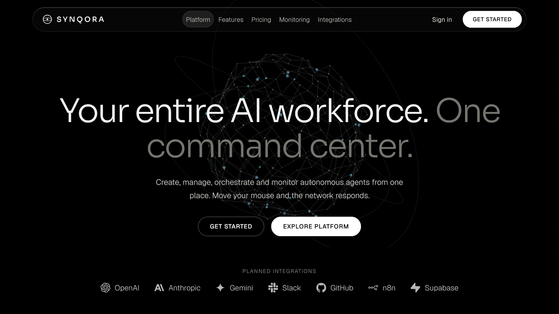 Synqora - AI Agent Management SaaS Landing Page Template