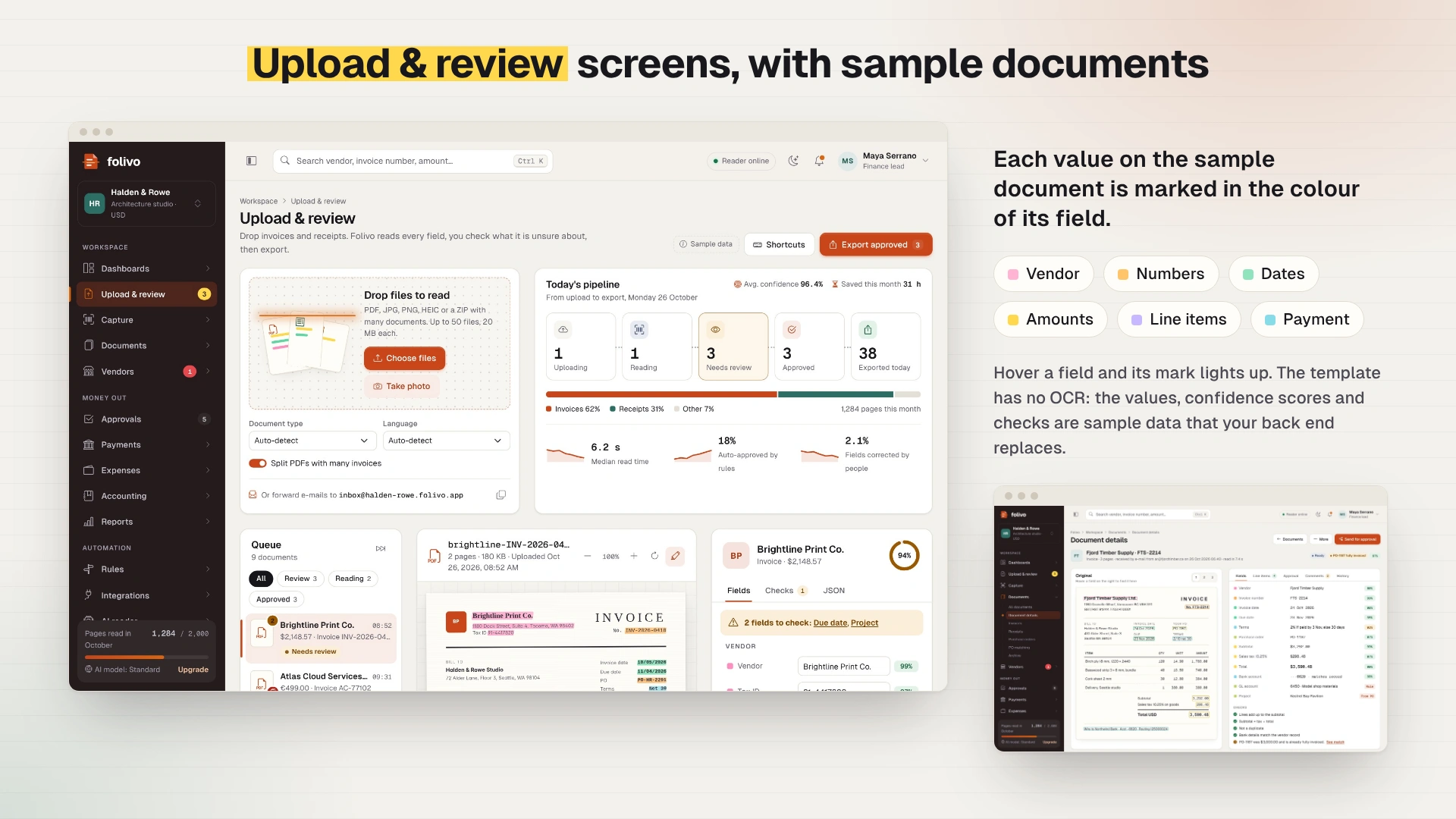 Folivo - AI Invoice & Receipt OCR Admin Dashboard Template HTML, React, Vue (Screenshot 1 of 20)