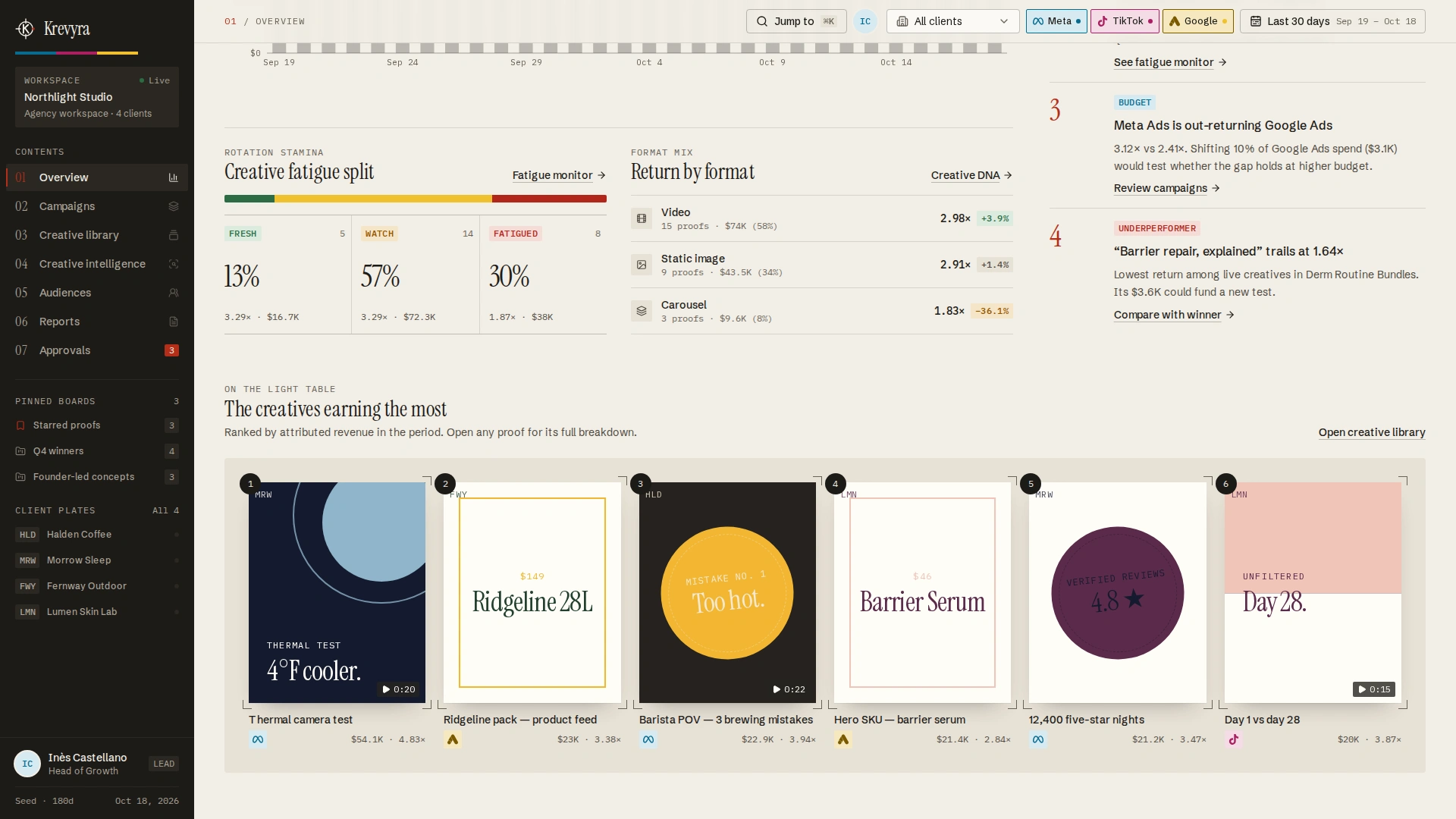 Krevyra - Creative Performance & Ad Analytics Next.js SaaS Template (Screenshot 2 of 13)