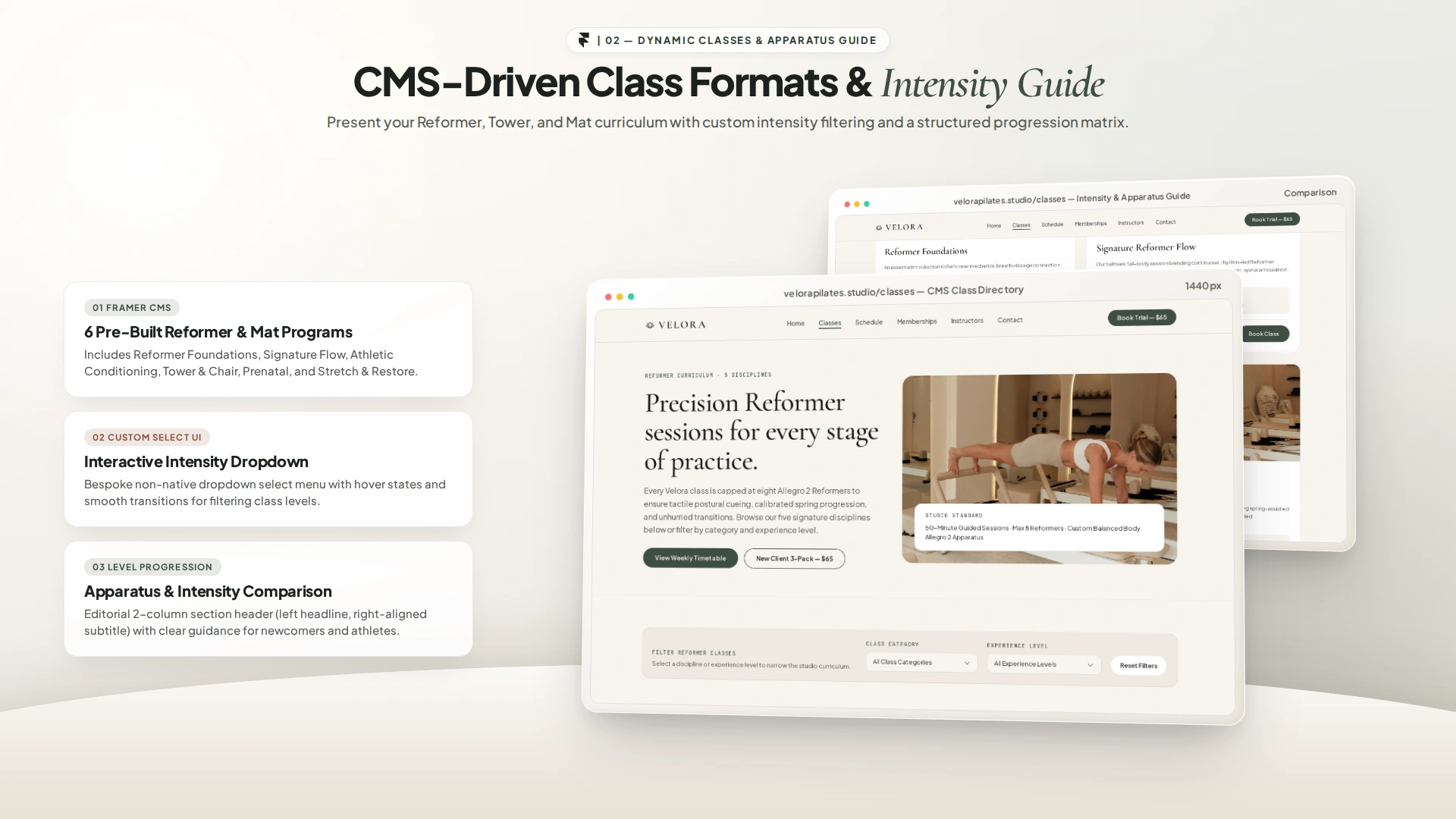 Velora Pilates - Reformer Pilates & Wellness Framer Template (Screenshot 2 of 7)