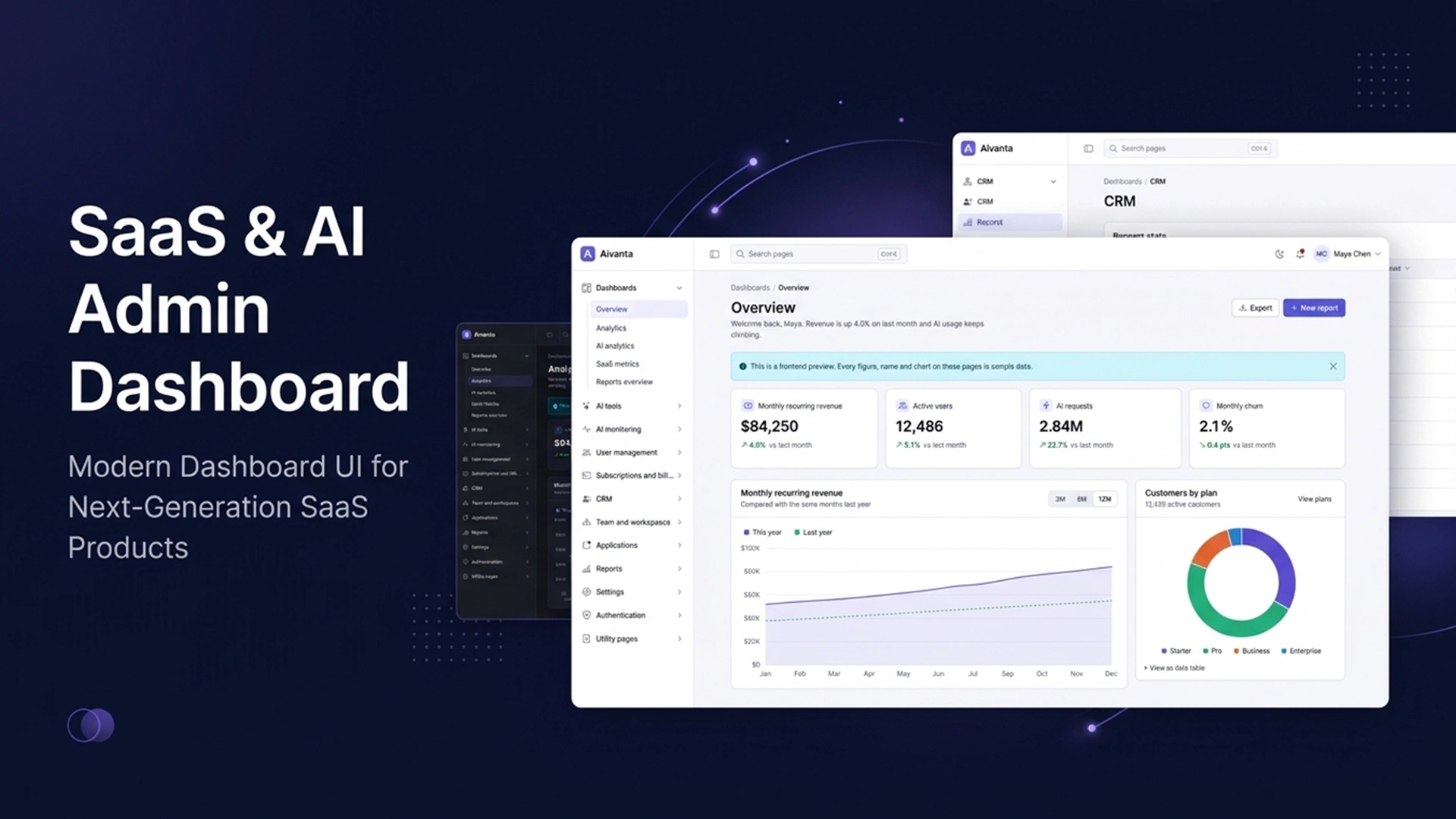 Aivanta - SaaS and AI Admin Dashboard HTML Template (Screenshot 1 of 1)