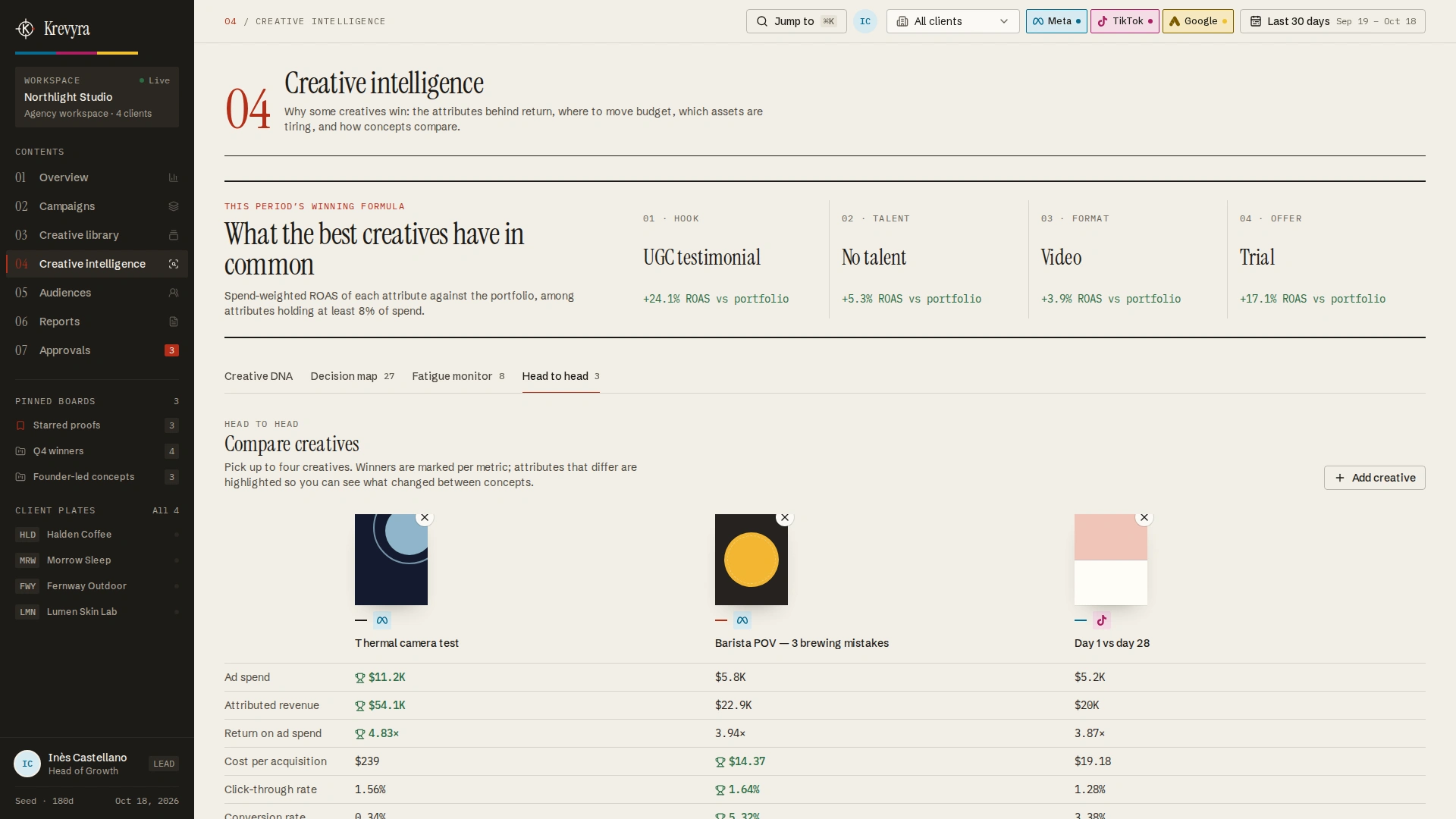 Krevyra - Creative Performance & Ad Analytics Next.js SaaS Template (Screenshot 9 of 13)