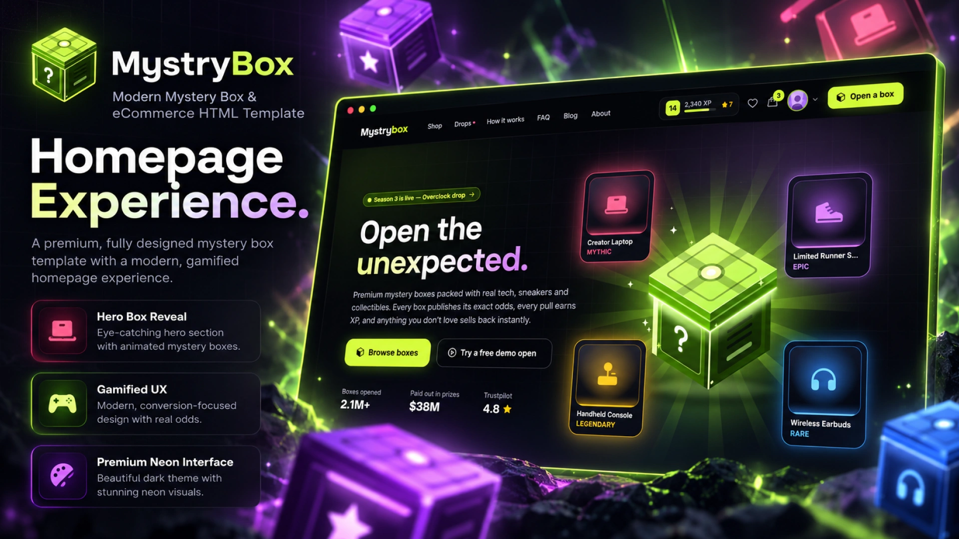 MystryBox - Mystery Box & Gamified eCommerce HTML Template (Screenshot 2 of 8)