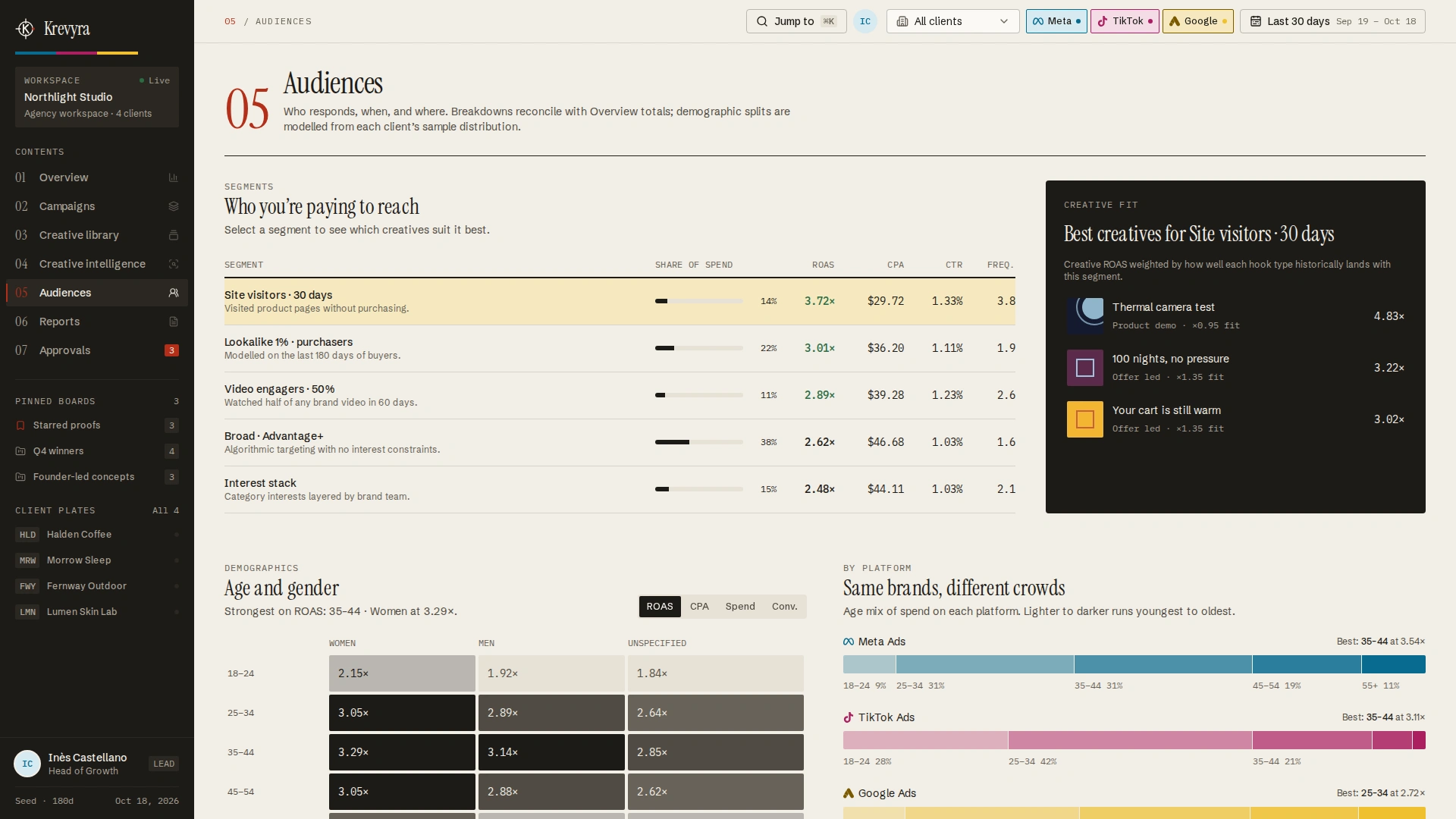 Krevyra - Creative Performance & Ad Analytics Next.js SaaS Template (Screenshot 10 of 13)