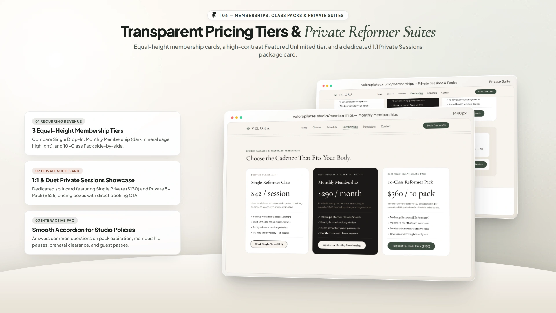Velora Pilates - Reformer Pilates & Wellness Framer Template (Screenshot 6 of 7)