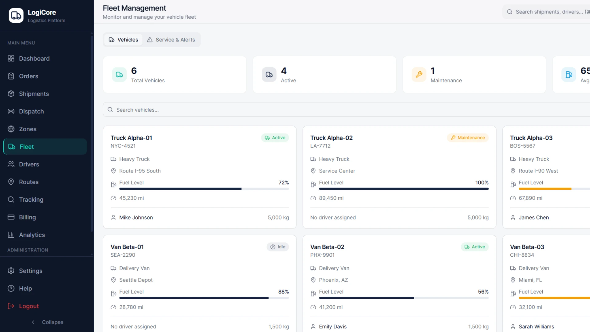 LogiCore - AI-Powered Logistics & Fleet Management SaaS Platform