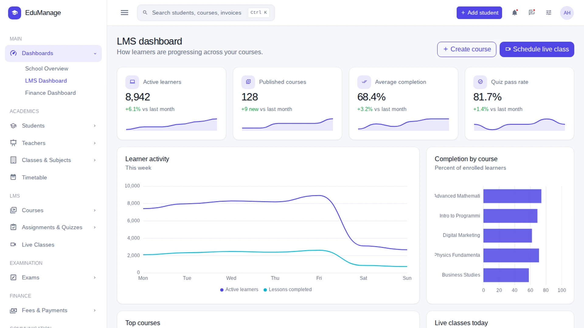EduManage - School & LMS Management Admin Dashboard HTML Template