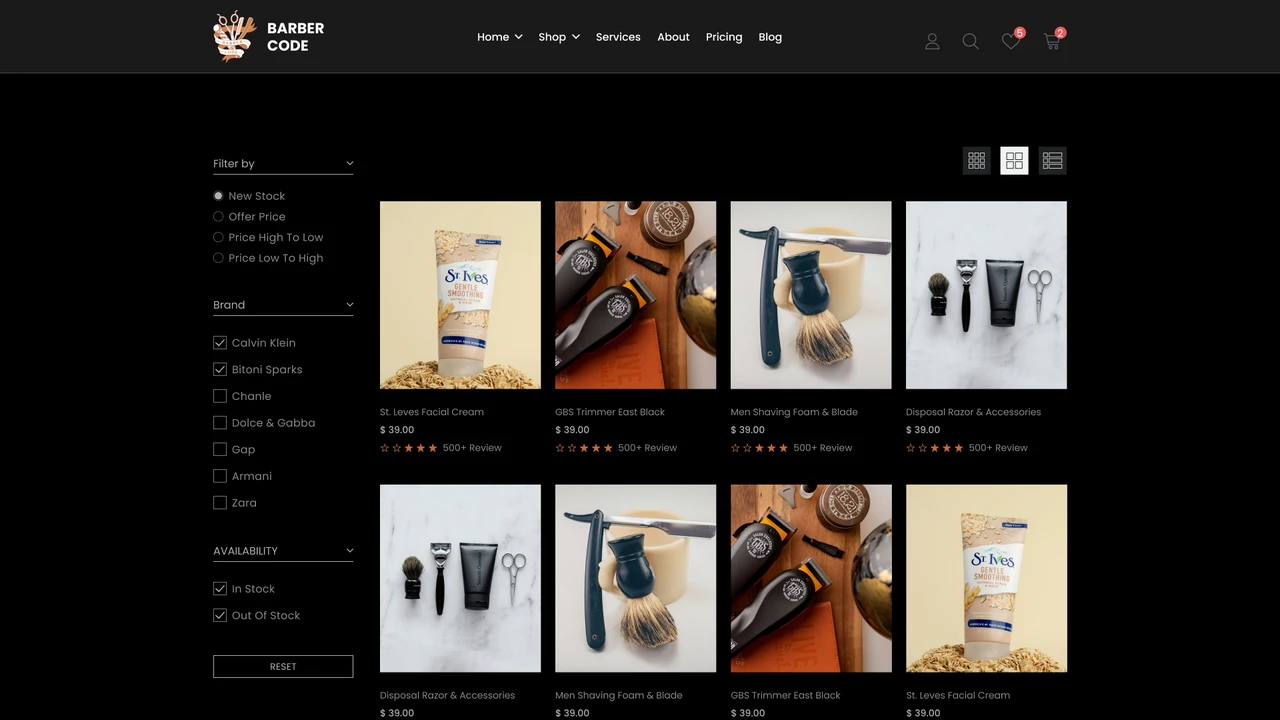 Barber Code - Barber Services and eCommerce Figma Template