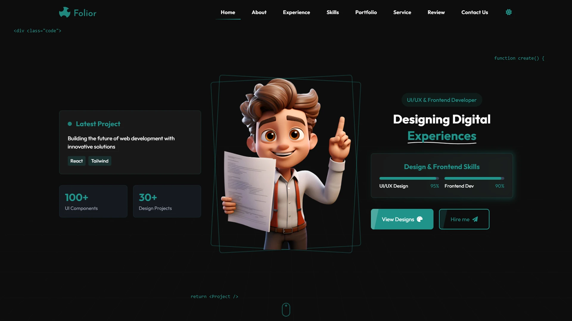 Folior - Modern Developer Portfolio HTML Template with Tailwind CSS