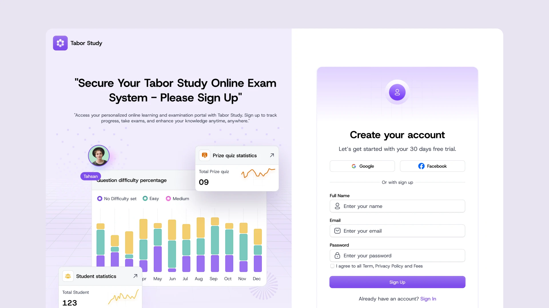 Tabor Study - AI Exam Management Web App UI Kit