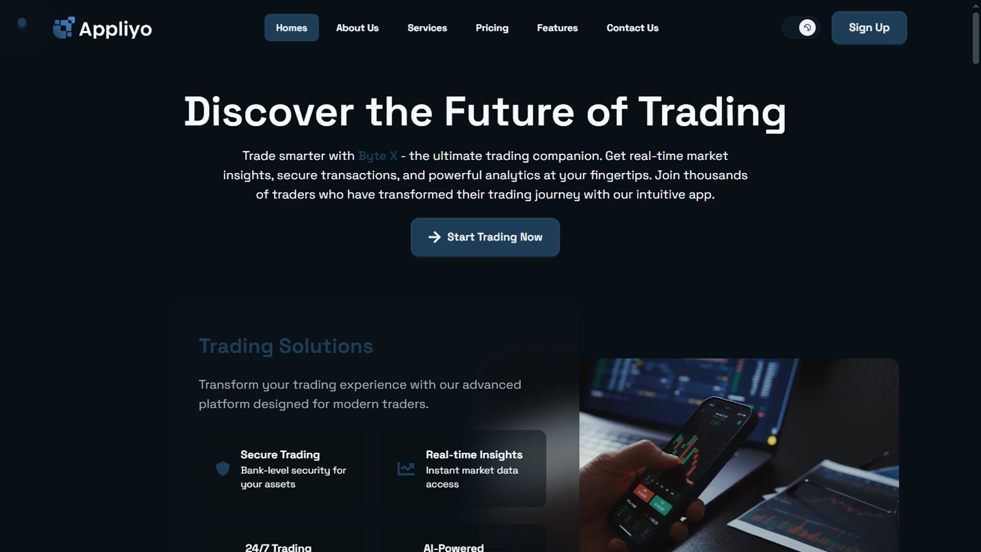 Appliyo - Premium Trading App Landing Page Template React and Tailwind
