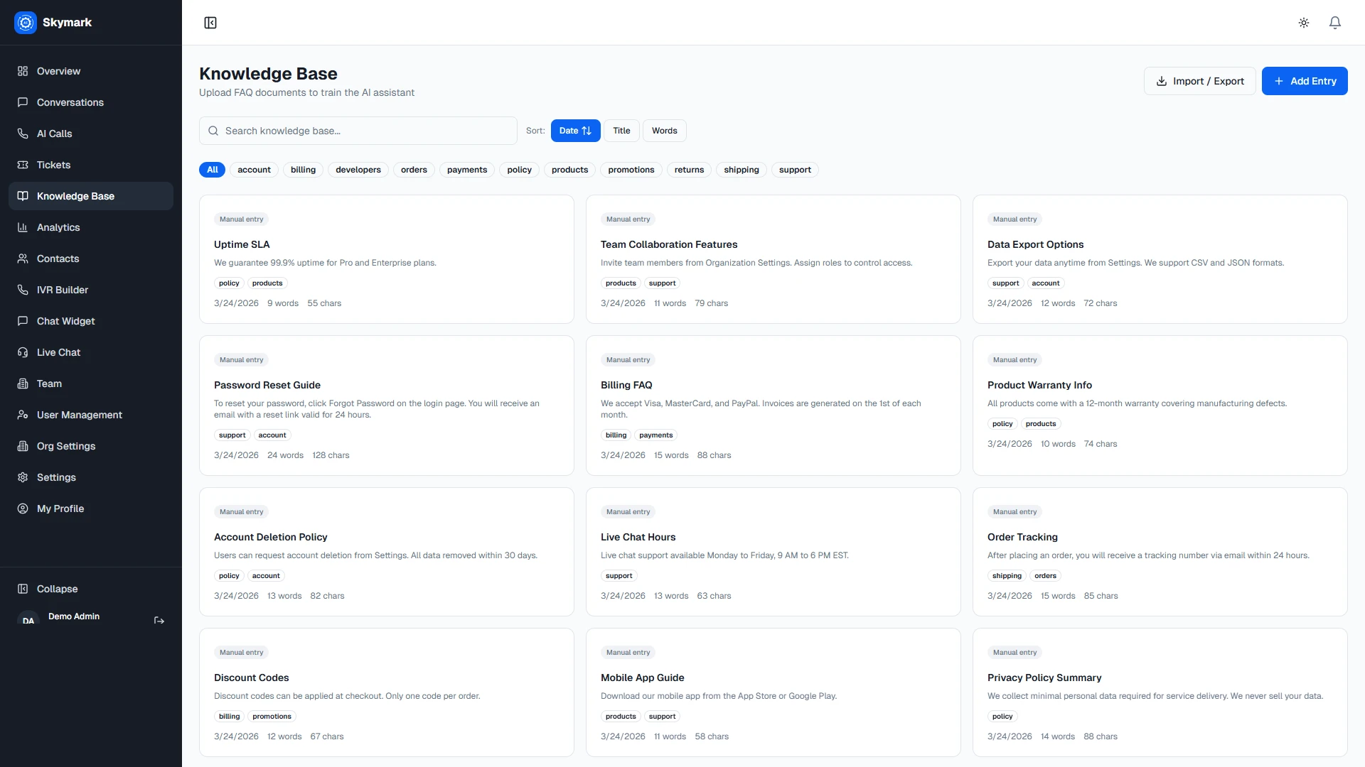 Skymark - AI-Powered Customer Support & Engagement SaaS Platform