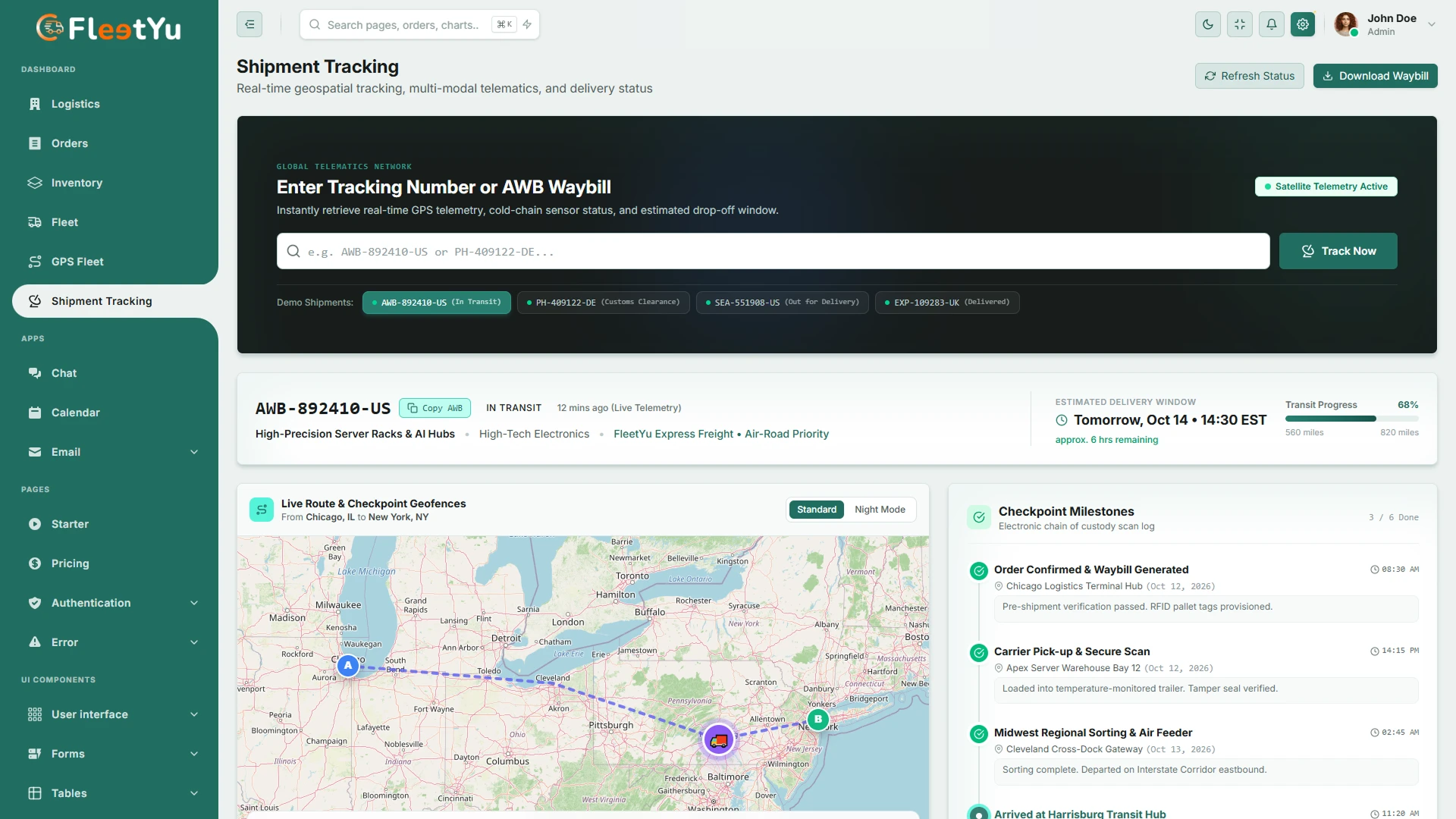 Fleetyu - Logistics Transport and Fleet Tracking React 19 Admin Template