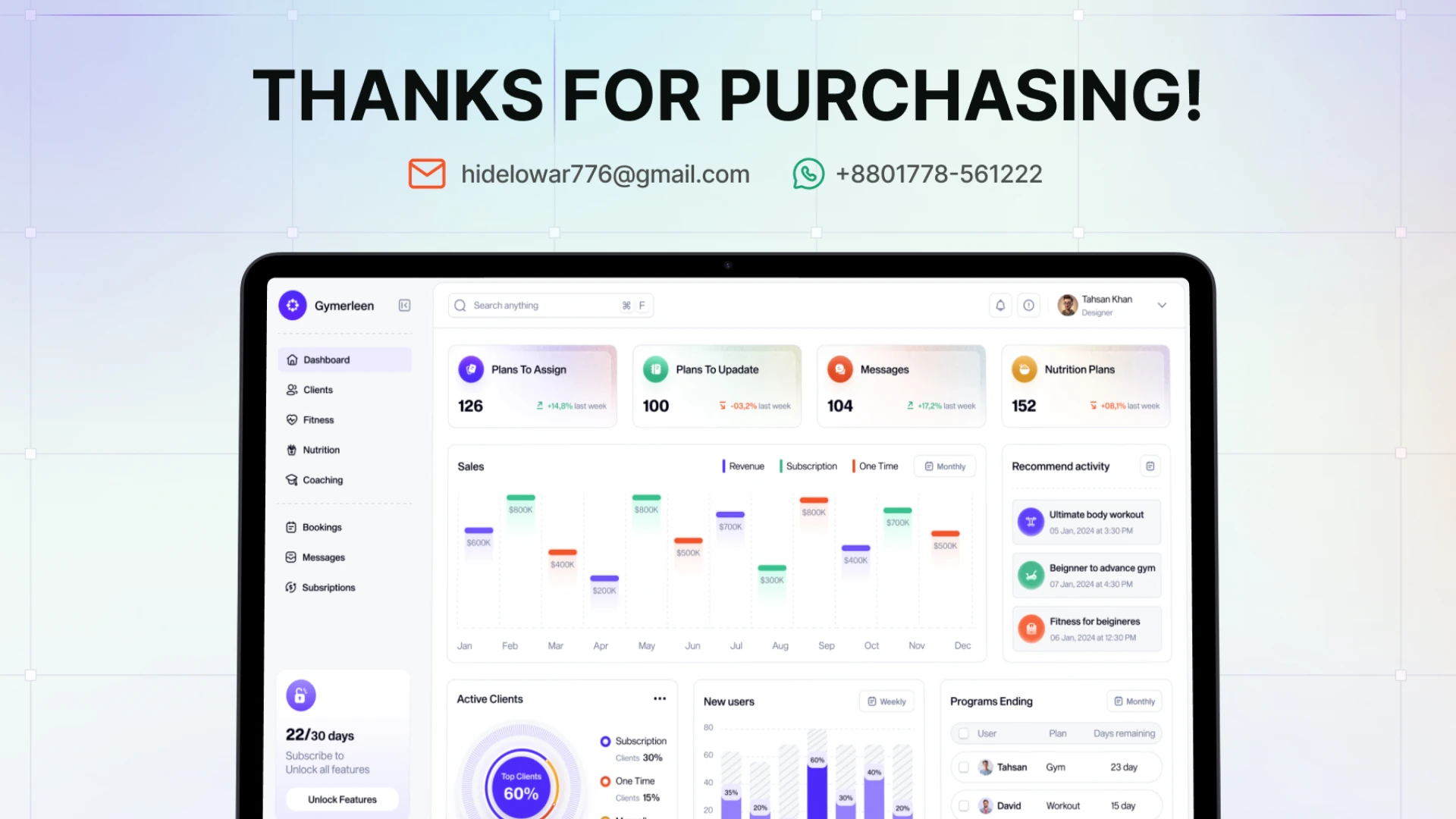 Gymerleen - Fitness Management Web App UI Kit