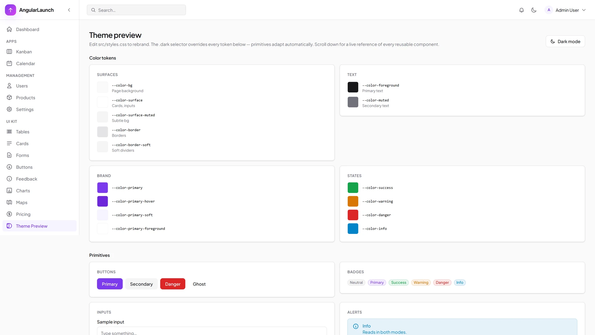 AngularLaunch - Angular 21 Admin Dashboard Template + Dark Mode & RTL