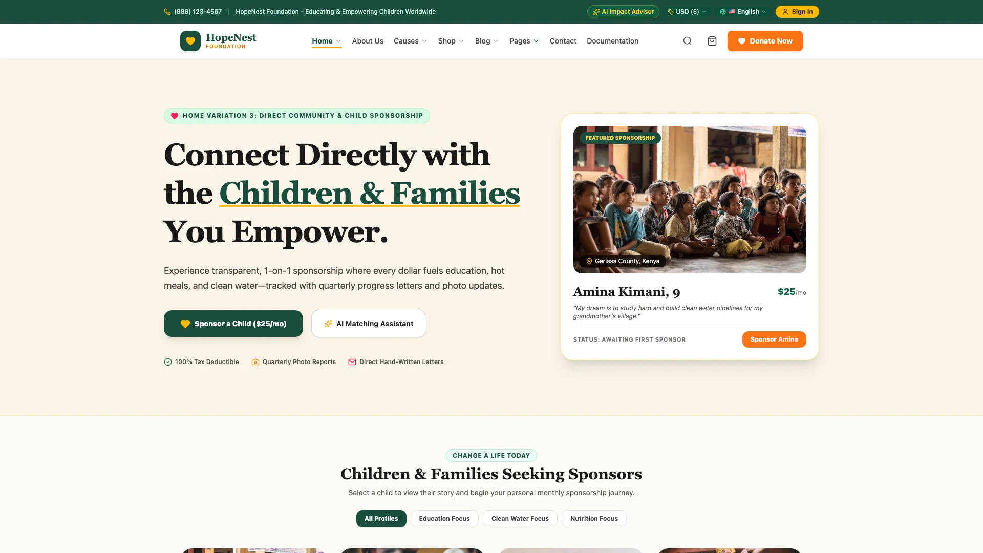 HopeNest - NGO, Charity & Donation Next.js Tailwind Template