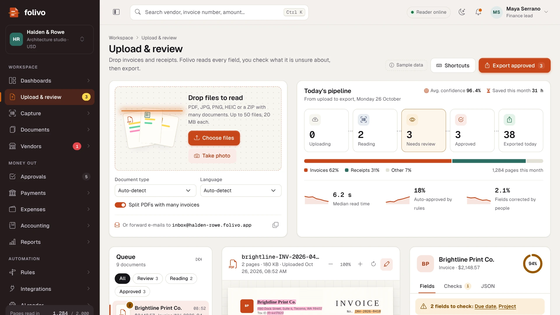 Folivo - AI Invoice & Receipt OCR Admin Dashboard Template HTML, React, Vue (Screenshot 11 of 20)