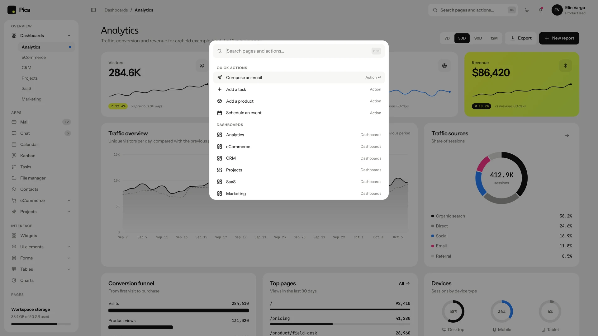 Pica - Minimal Black & White Admin Dashboard Template