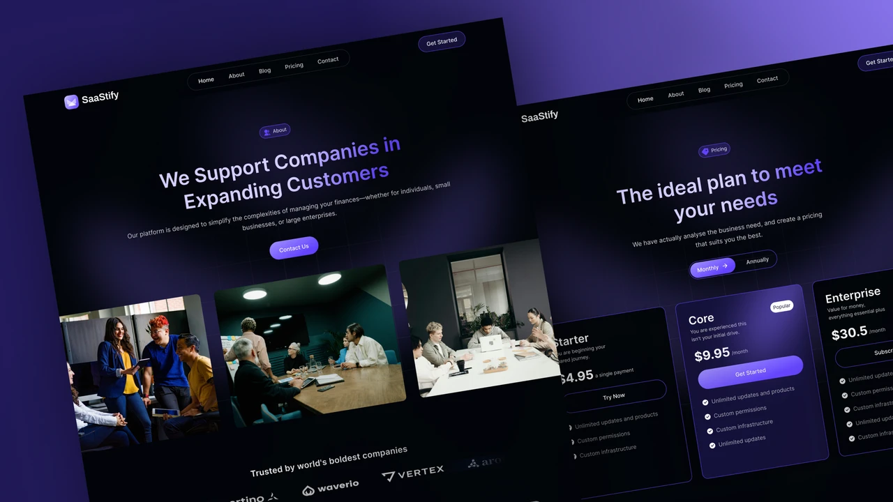 Saastify - Dark SaaS Startup Framer & HTML Template Figma Included