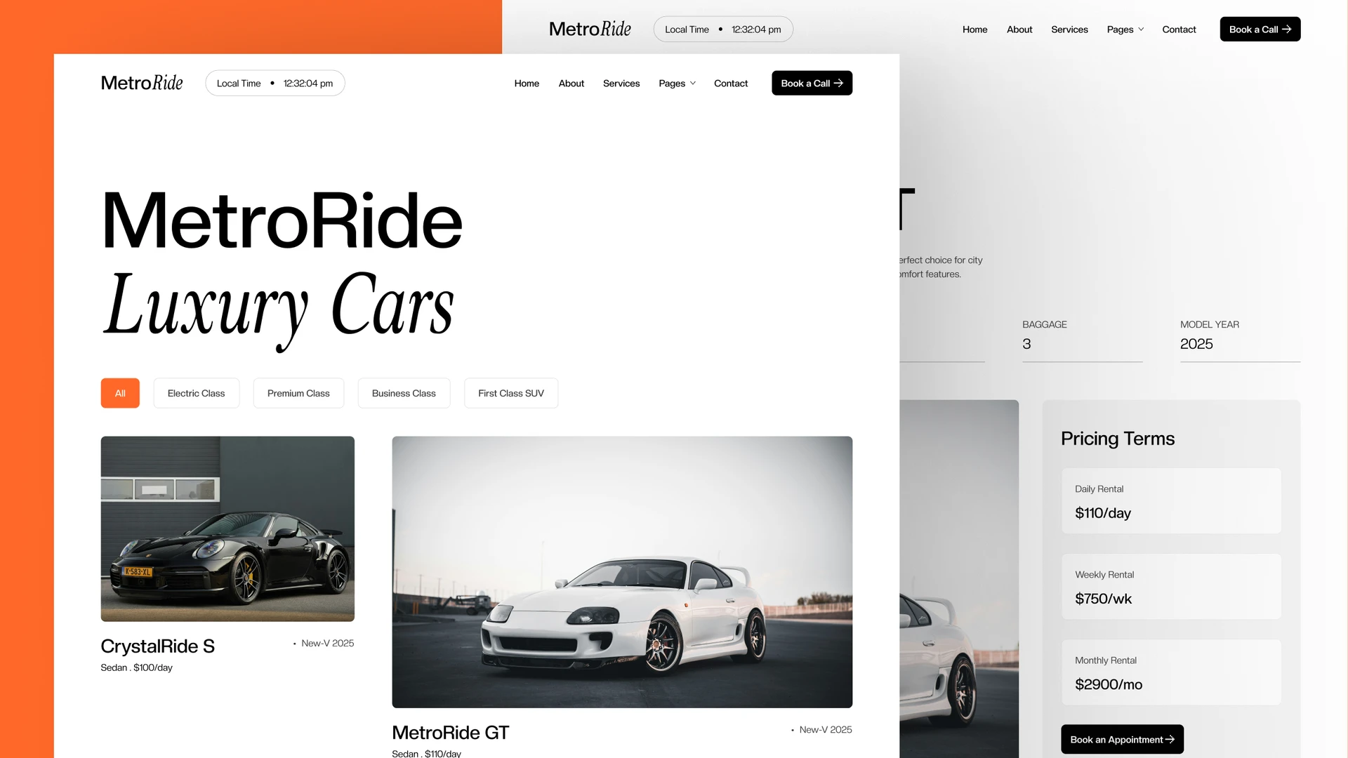 MetroRide - Luxury Car & Taxi Rental Framer & Figma Template