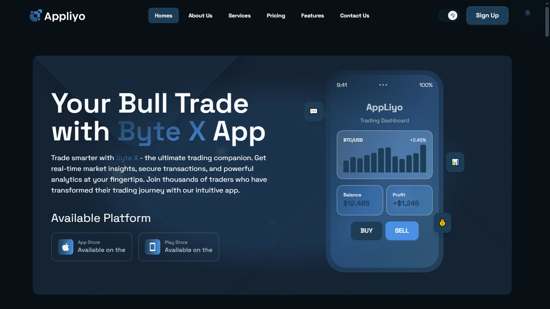 Appliyo - Premium Trading App Landing Page Template React and Tailwind