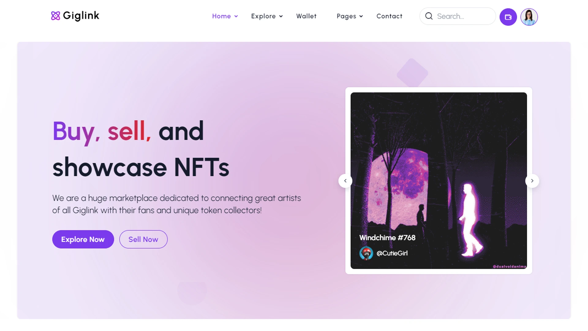 Giglink - Angular 21 NFT Marketplace Landing + Admin Dashboard Template