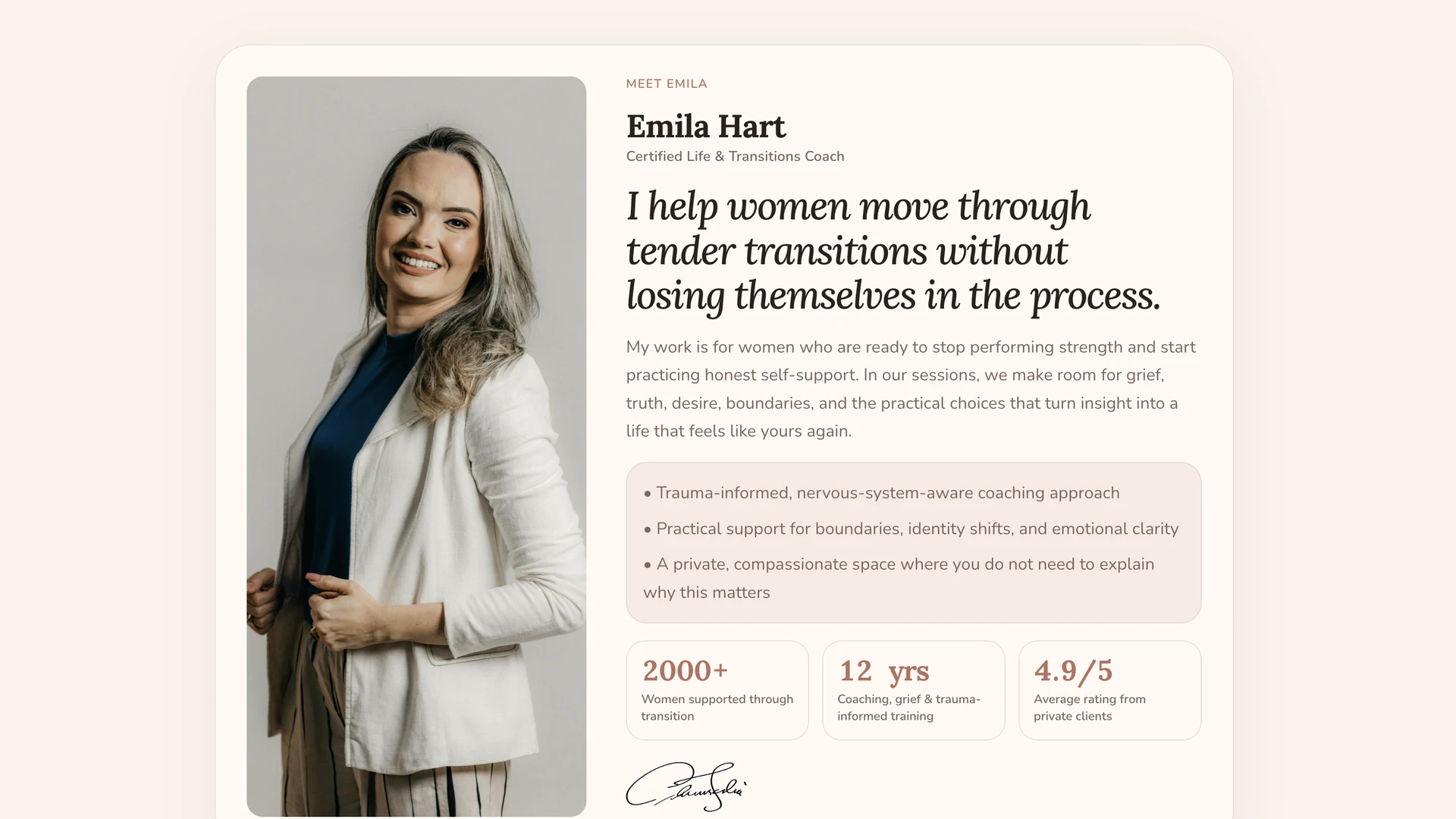 Emila - Life Coach, Female Empowerment & Consulting Template