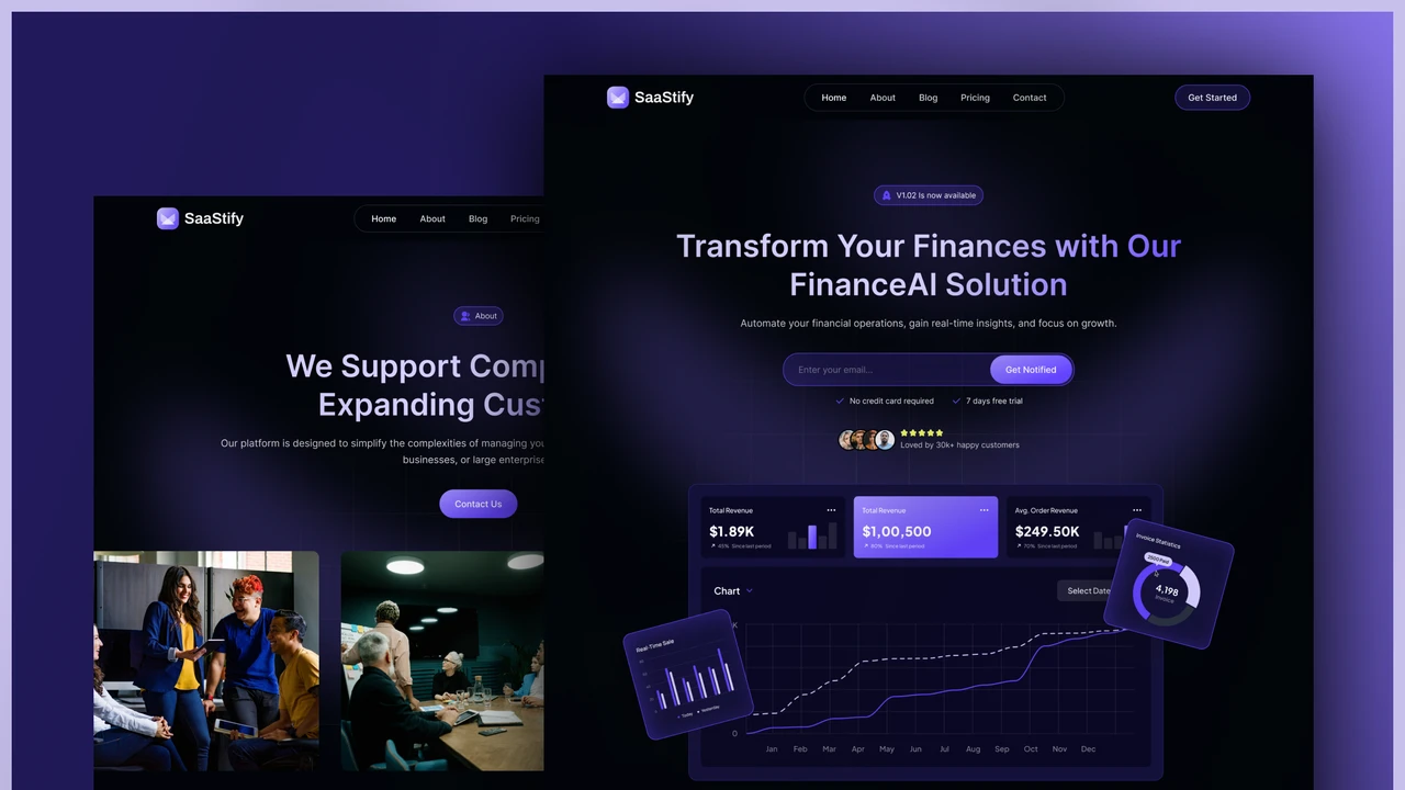 Saastify - Dark SaaS Startup Framer & HTML Template Figma Included